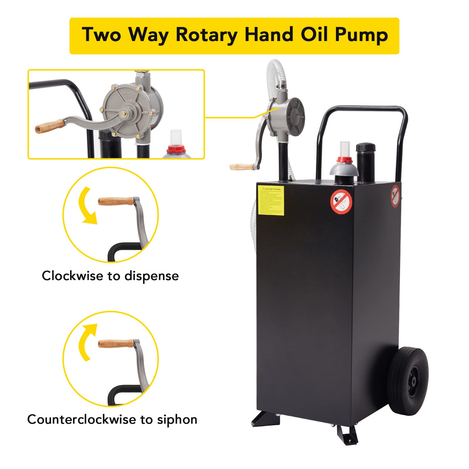 Garvee 30 Gal Gas Caddy with Pump, No Front Wheels, Fuel Storage