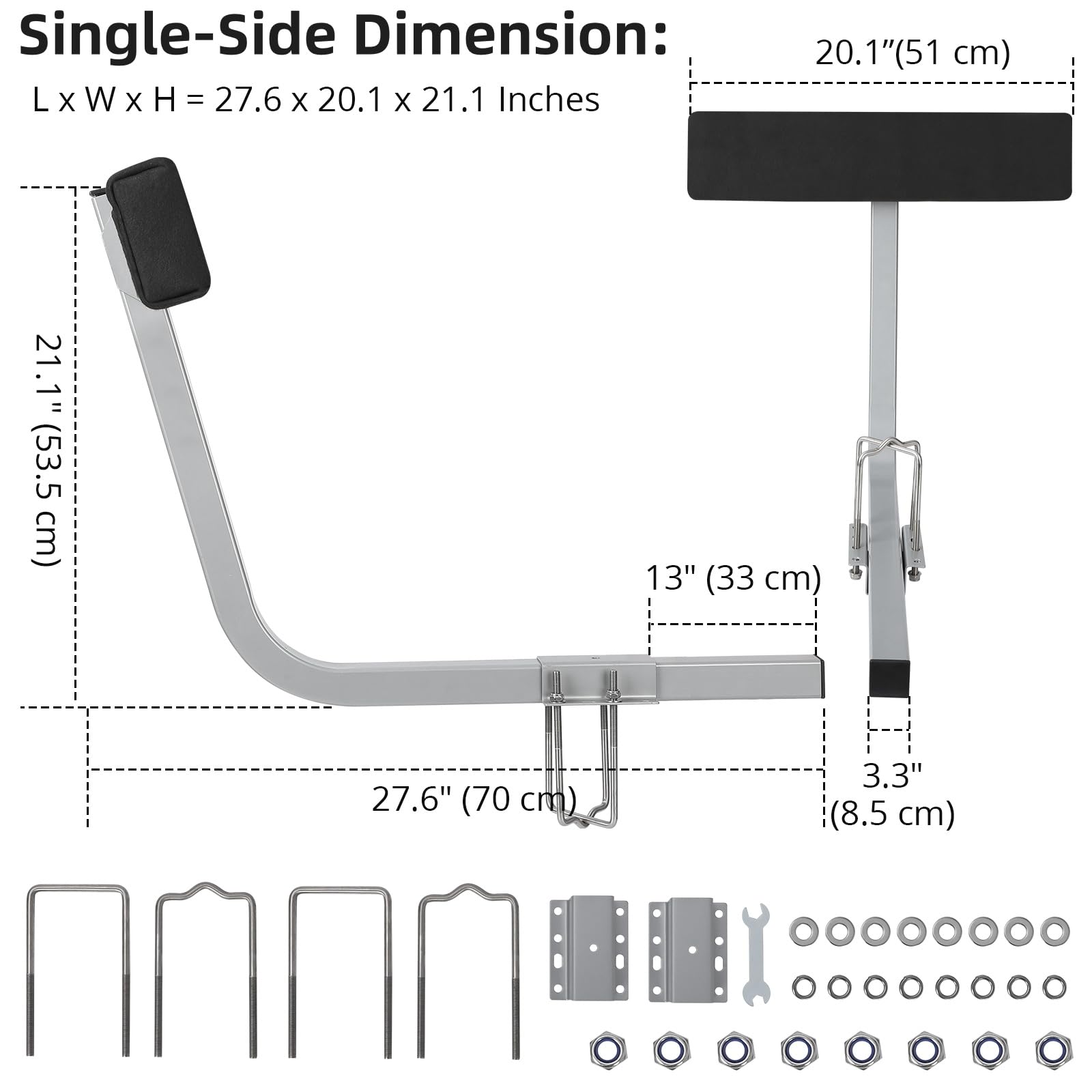 Garvee Boat Trailer Guides, 20" Inch Carpeted Guide On Tilting Side Bunks, 2 Foot Bunk Boards Kit, for High Beam, Box or C-Channel Trailers with Mounting Frames and Hardware