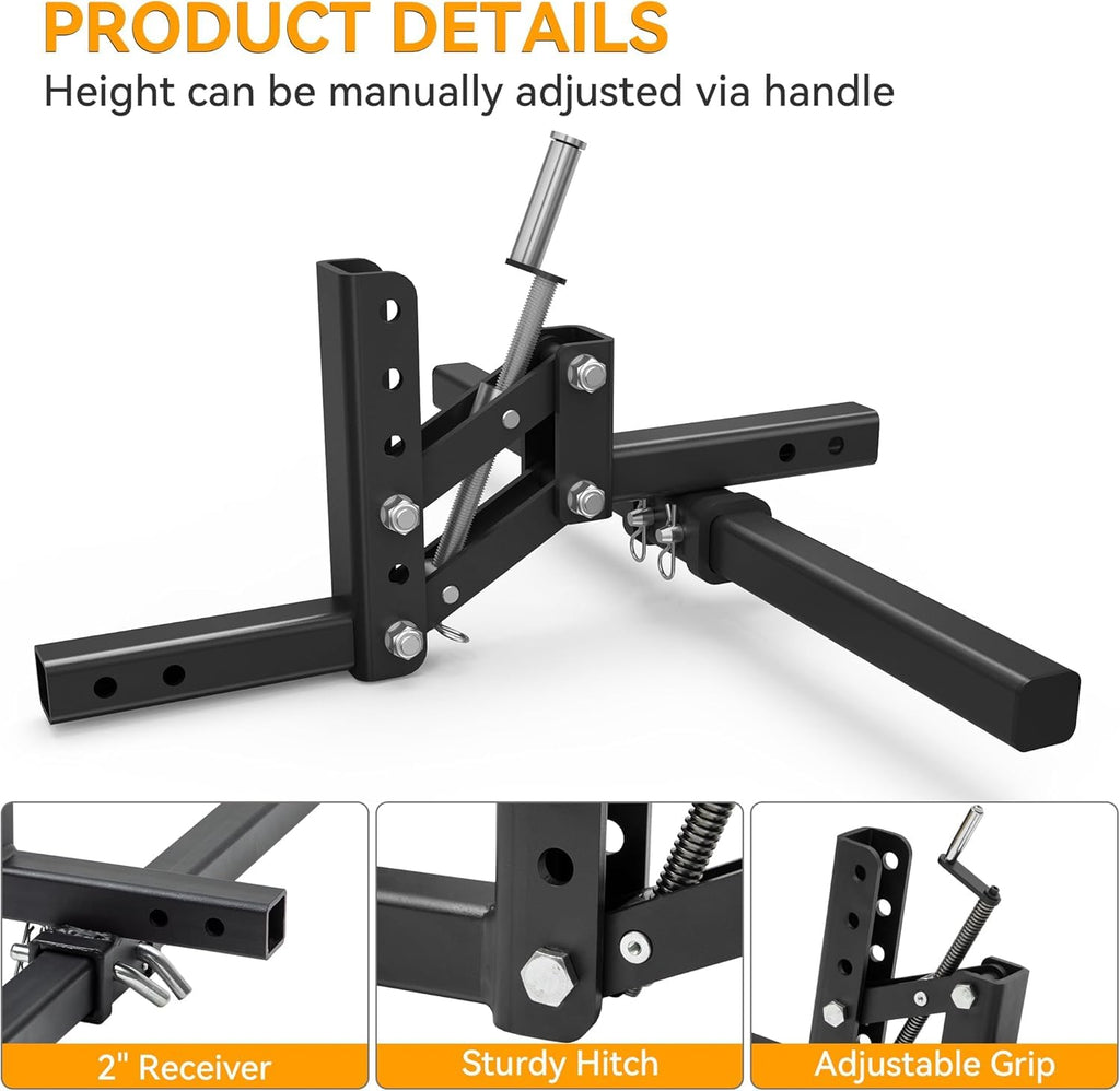 Garvee Manual Implement Lift Heavy-Duty Steel 1-Point 2-Inch Receiver Adjustable Height ATV UTV Tractor 50 Inches Black