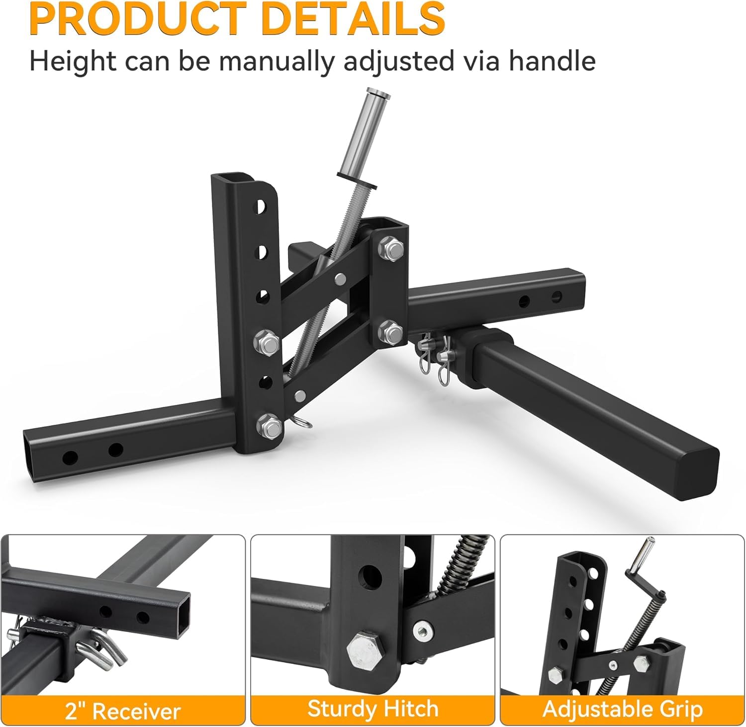 Garvee Manual Implement Lift Heavy-Duty Steel 1-Point 2-Inch Receiver Adjustable Height ATV UTV Tractor 50 Inches Black