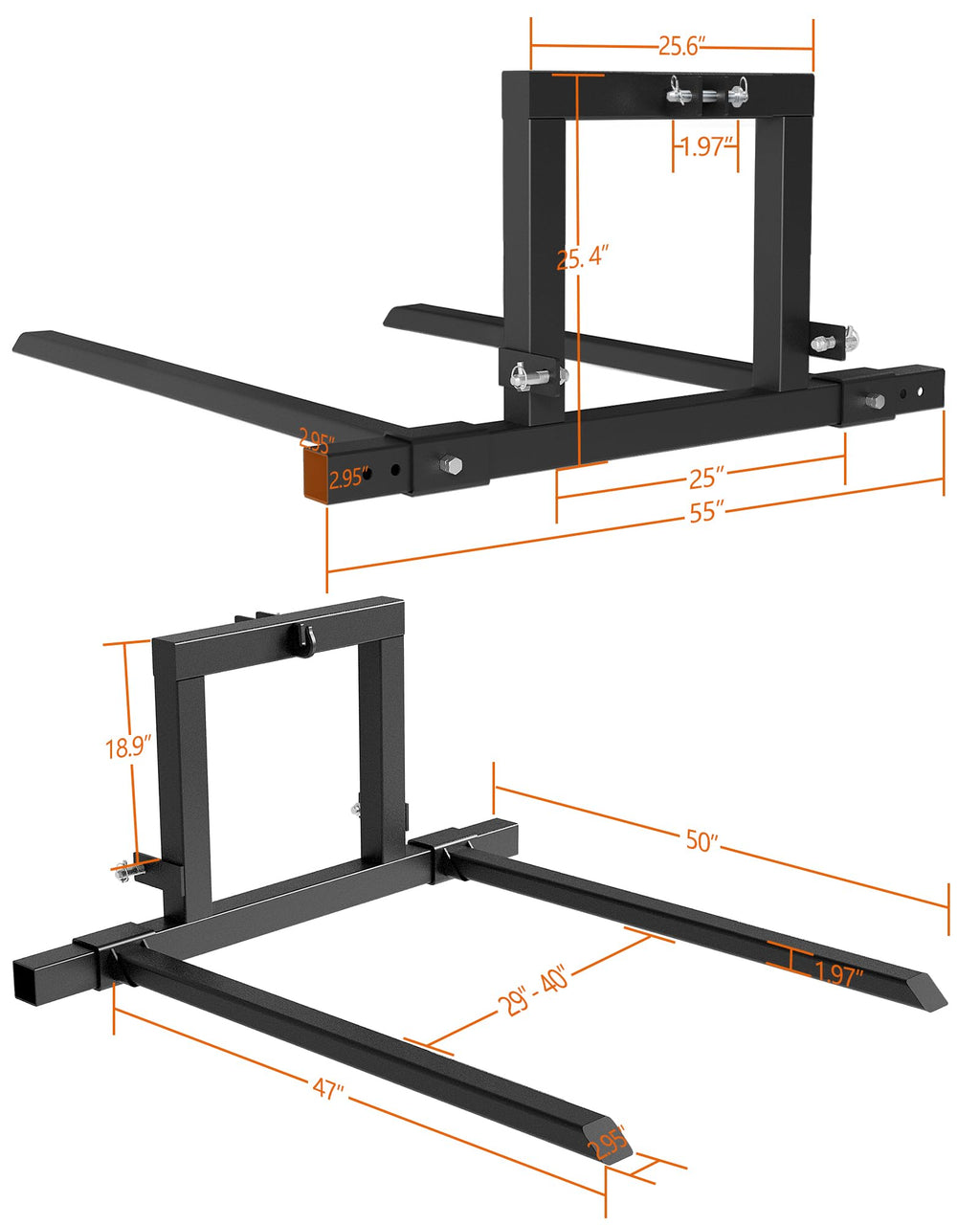 Garvee 3 Point Hitch Pallet Fork, 1500 lbs Capacity Tractor Pallet Forks, 40” Adjustable Quick Hitch Attachments for Category 1 Tractor