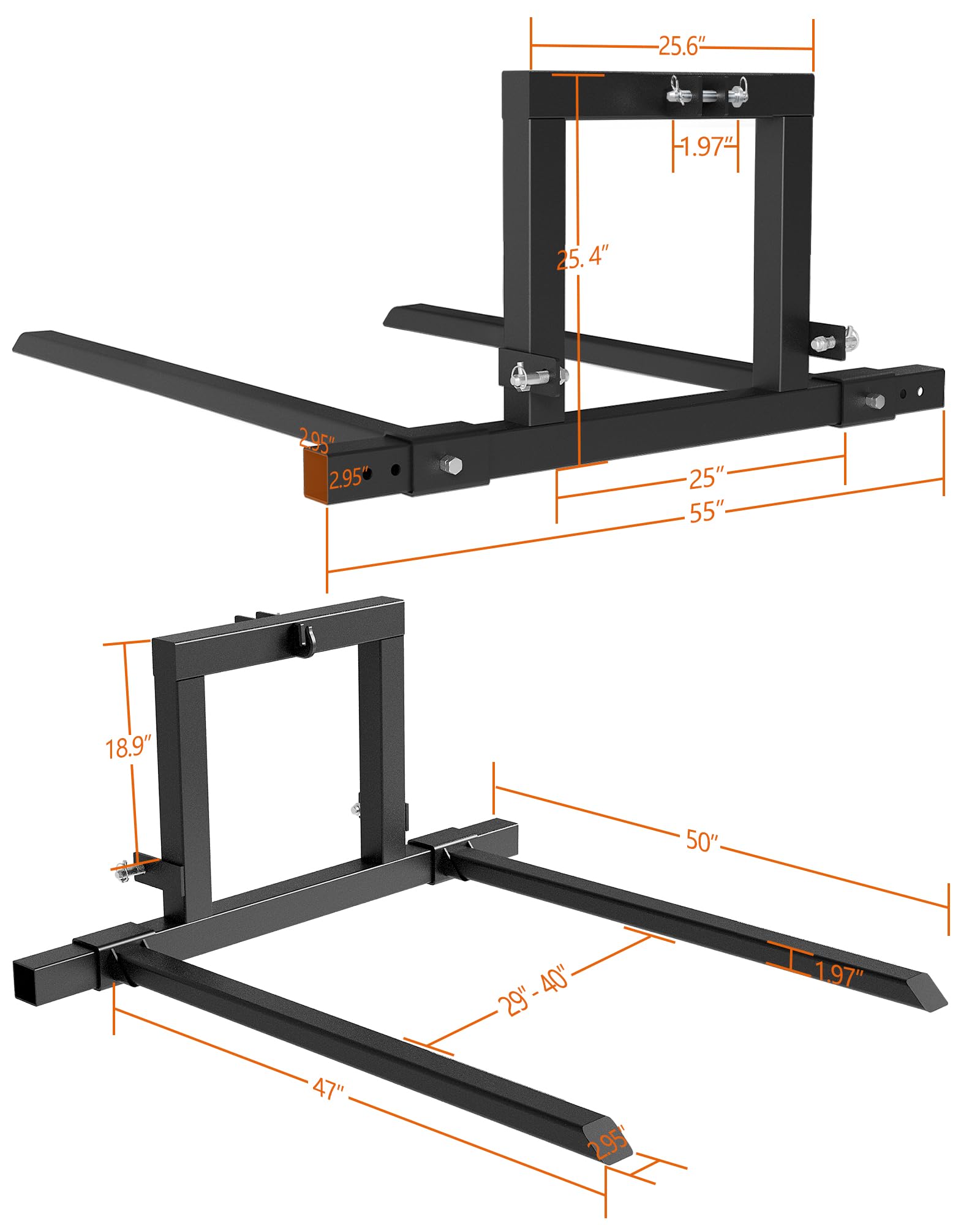 Garvee 3 Point Hitch Pallet Fork, 1500 lbs Capacity Tractor Pallet Forks, 40” Adjustable Quick Hitch Attachments for Category 1 Tractor