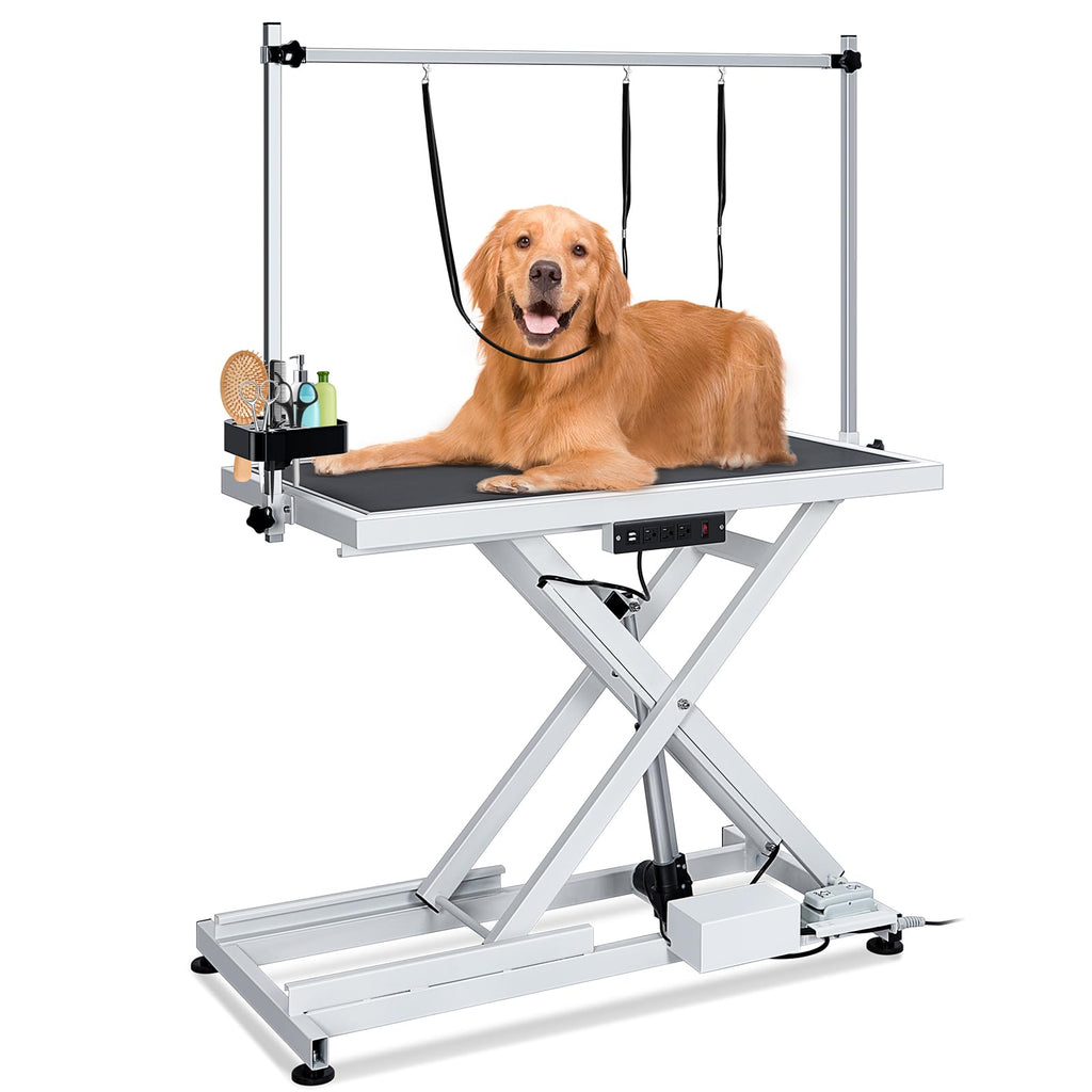 Garvee 50" Professional Dog Grooming Table,Heavy Duty X-Type Electric Lift Large Pet Grooming Table w/Aluminum Dog Grooming Arm,Anti Slip Tabletop,Tool Organizer/Dog Grooming Station,Black
