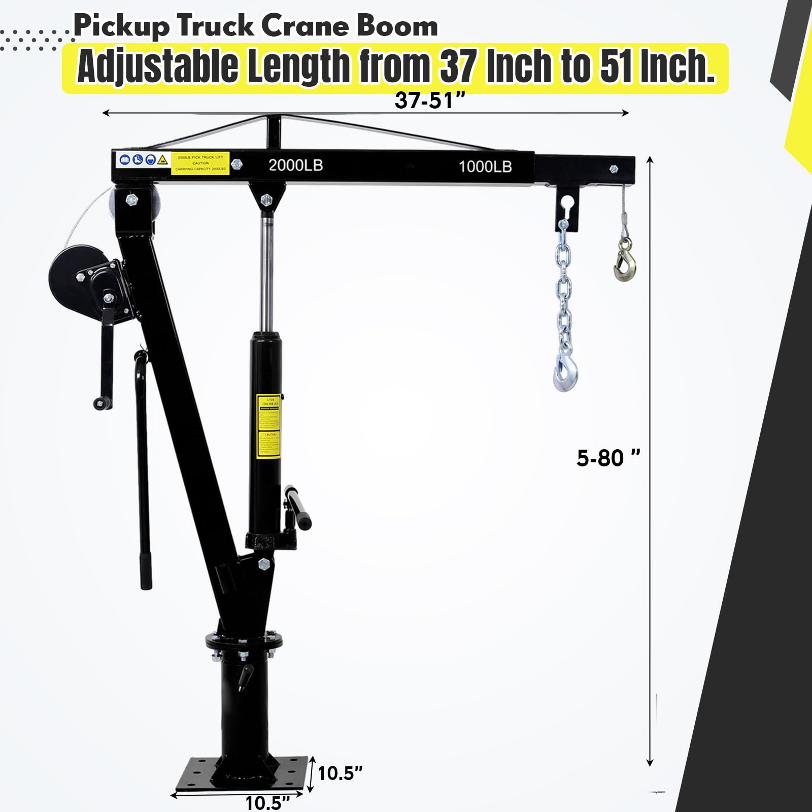 Garvee Pickup Truck Crane with Hand Winch, 2000 LBS Capacity, 360° Swivel Jib Engine Hoist, Folding Electric Winch, Black - Construction, Forestry, Factory Use