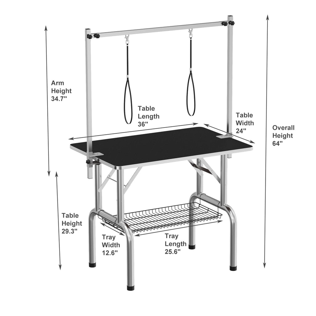 Garvee 36 Inch Pet Dog Grooming Table, Professional Heavy Duty Dog Grooming Table with Arm & Noose & Mesh Tray, Professional Pet Cat Trimming Table, Maximum Capacity Up to 330lbs Black