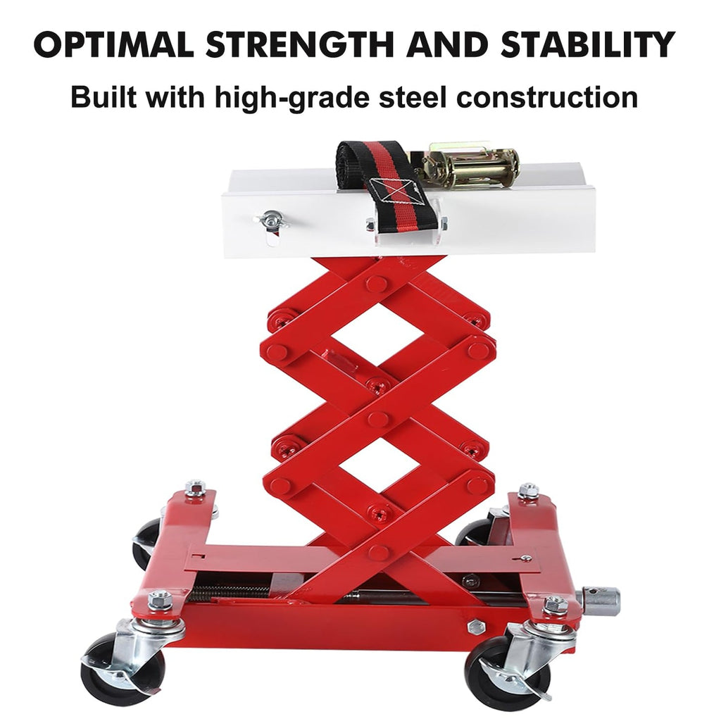 Garvee 450 LBS Capacity Low Profile Transmission Jack with 2M Safety Straps, 7-23 in Lift Range, Heavy Duty Auto Repair Lifting Jack, Red, Compact Vehicles
