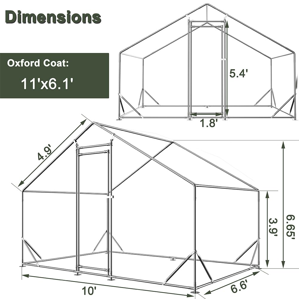 Garvee Chicken Coop Large Metal Chicken House,Walk-in Poultry Cage Chicken Run Pen Dog Kennel Duck House with Waterproof and Anti-Ultraviolet Cover (10' L x 6.6' W x 6.56' H))