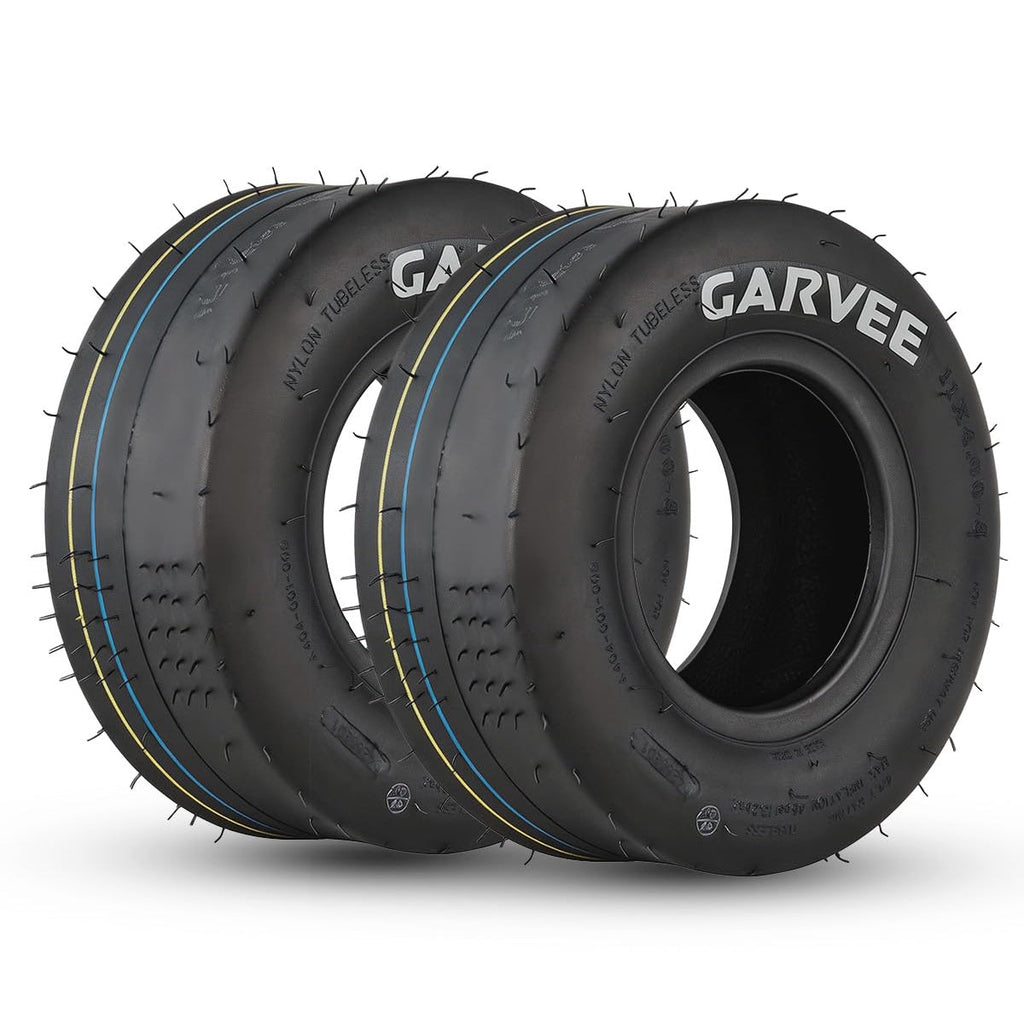 Garvee 2 Pack 11x4.00-5 Lawn Mower Tire Tubeless for Lawn & Garden Mowers, 4PR, Smooth Pattern, Black