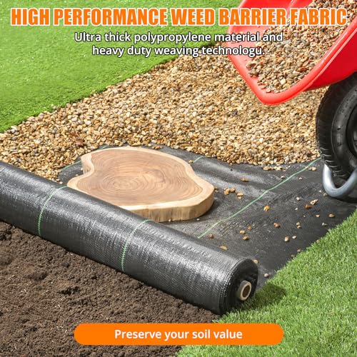 Garvee 3.2OZ Weed Barrier Landscape Fabric, 6 * 300FT Heavy Duty Garden Weed Fabric, Woven PP Weed Control Cover, Driveway Cloth, Geotextile Fabric for Landscaping, Ground Cover, Weed Blocker Mat