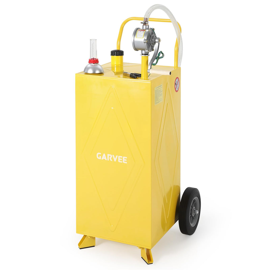 Garvee 30 Gallon Fuel Gas Caddy Storage Tank Portable Gas Caddy With Wheels Reversible Manual Hand Pump Fuel Hose For ATV Car Mower Tractor Boat