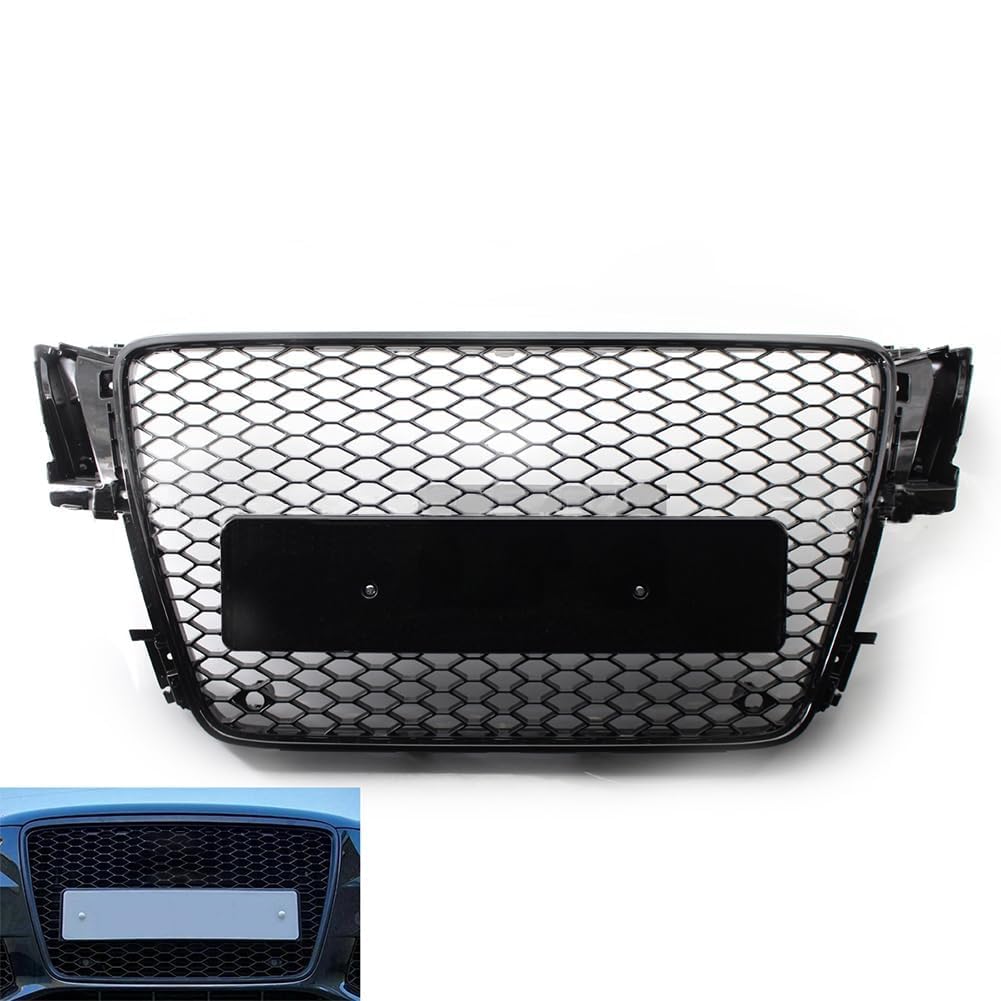 Garvee Central Honeycomb Grille Set for Audi A5 S5 Coupé 2009-2012 ABS Material Glossy Black Lower Grille Fog Light Frames Direct Replacement