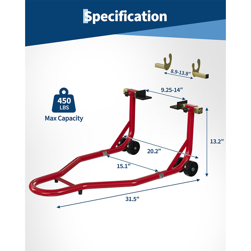 Garvee Motorcycle Stand Lift 450LBS Capacity Front Rear Wheels Lift with U+L Adjustable Swingarm Spool for Maintenance and Repairs, Red