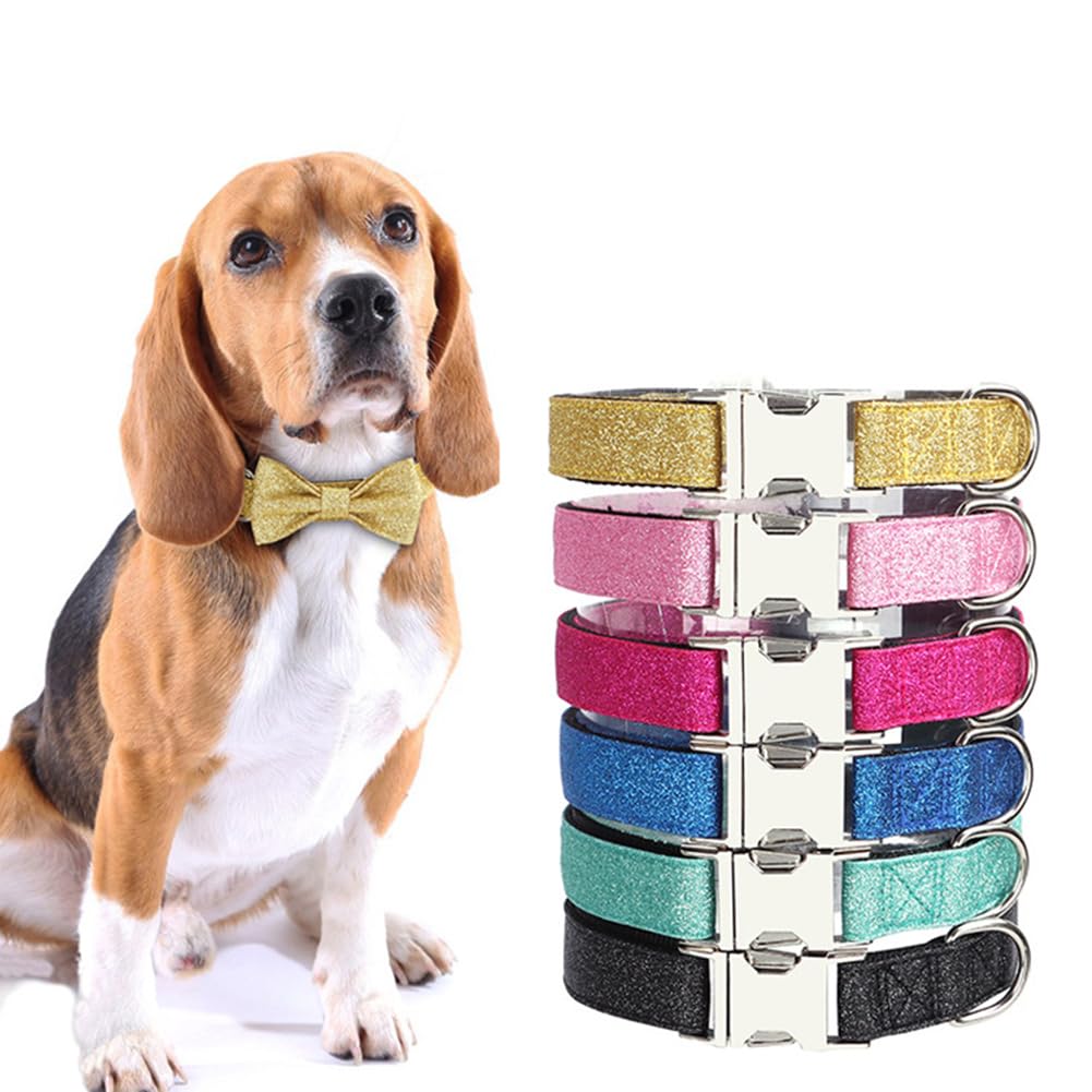 Garvee Pet Dog Collars Bling Dog Bow Tie Collar Cute Girl Dog Collar with Safety Metal Buckle for Small Boy Girl Dogs Cats Neck Fit 9-12" Navy Blue