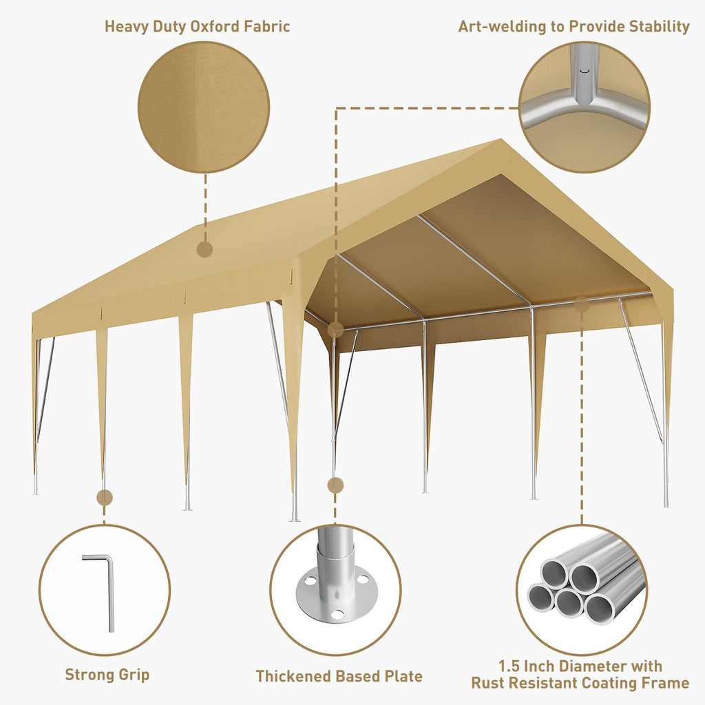 Garvee 10' X 20' Heavy Duty Carport, Portable Garage, Waterproof UV Protected Car Canopy for Cars, Boats, and Storage, Yellow