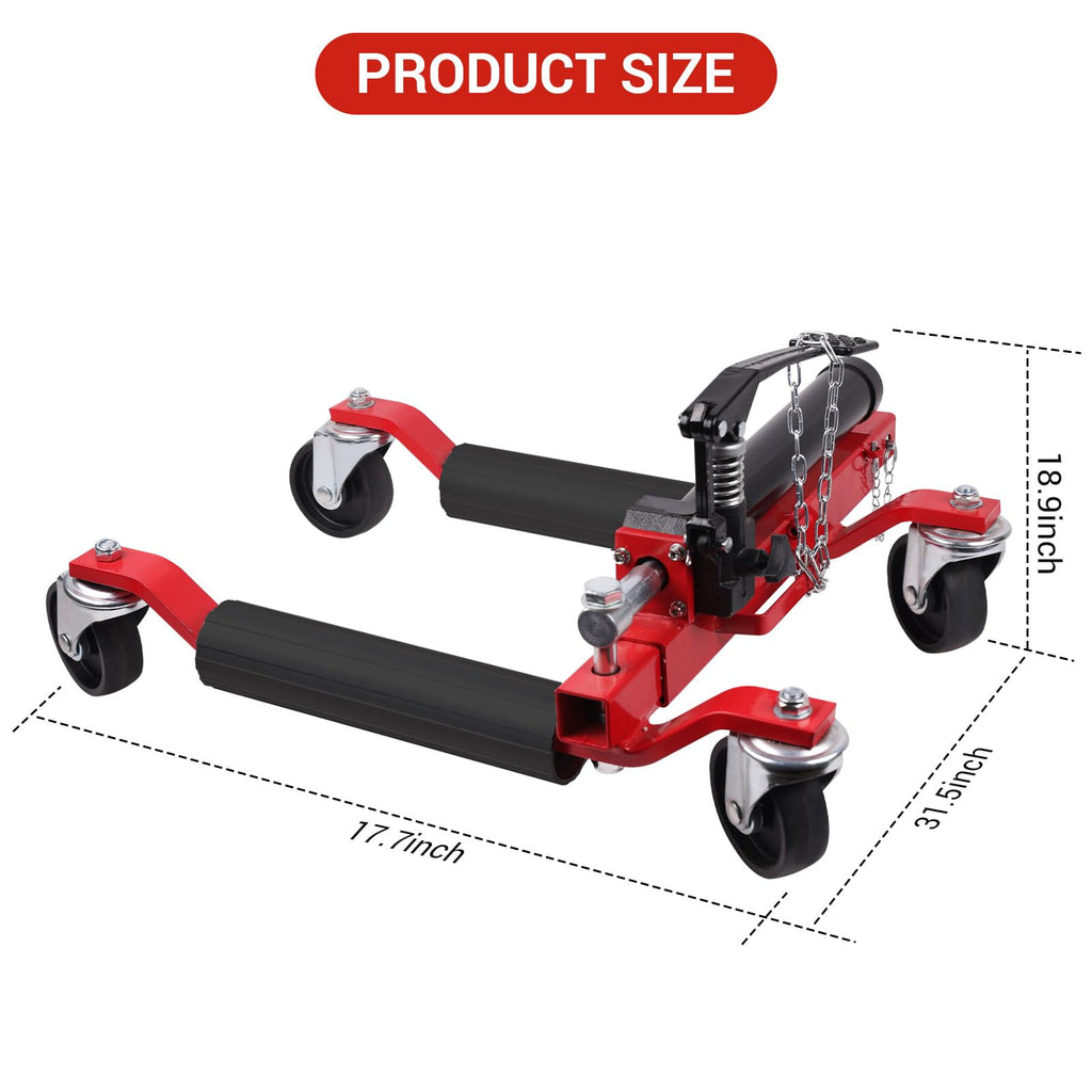 Garvee Car Wheel Dolly Set With Hydraulic Tire Jack For Truck RV Trailer, 1500 LBS Capacity, Red