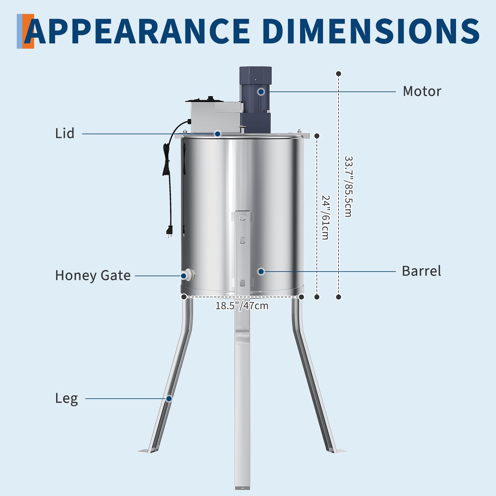 Garvee Electric 4/8 Frame Honey Extractor – Stainless Steel Beekeeping Equipment with 140W Adjustable Motor, Transparent Lid & Adjustable Height for Efficient Harvesting