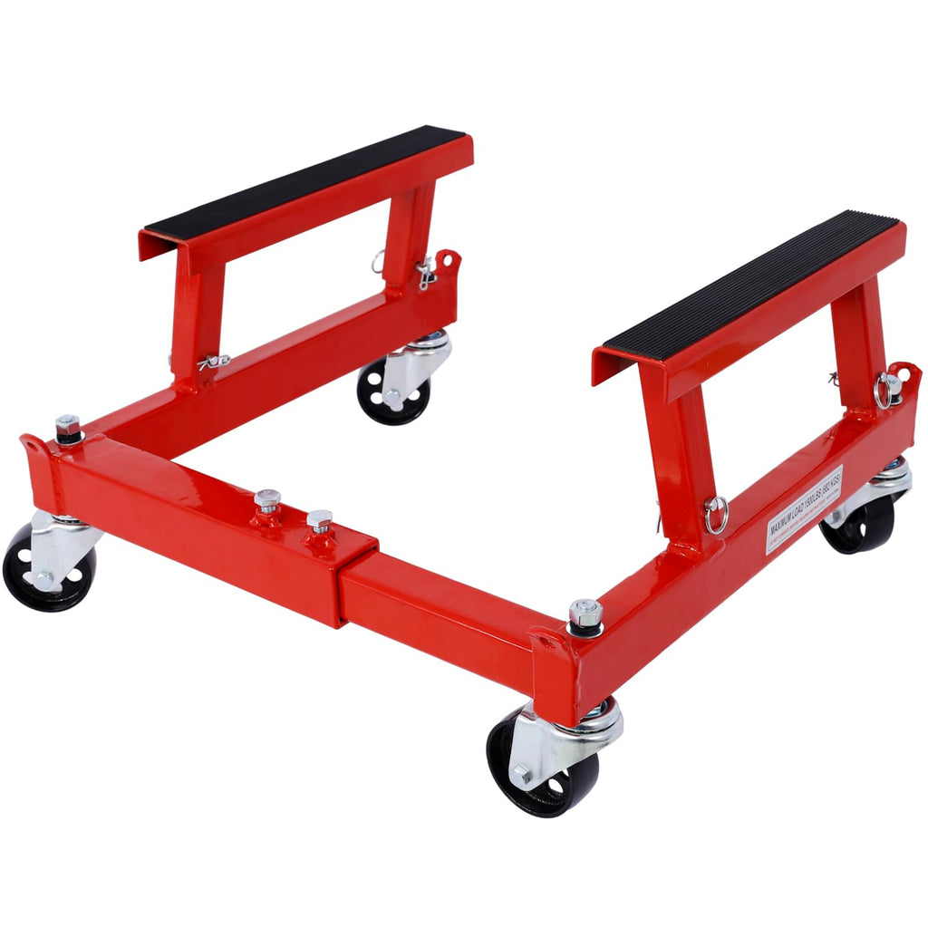 Garvee Motorcycle Engine Cradle Dolly - 1500 lbs Heavy-Duty Design with Rubber Pads, 360-Degree Swivel Wheels, Adjustable Width and Height for Four-Wheelers, Red