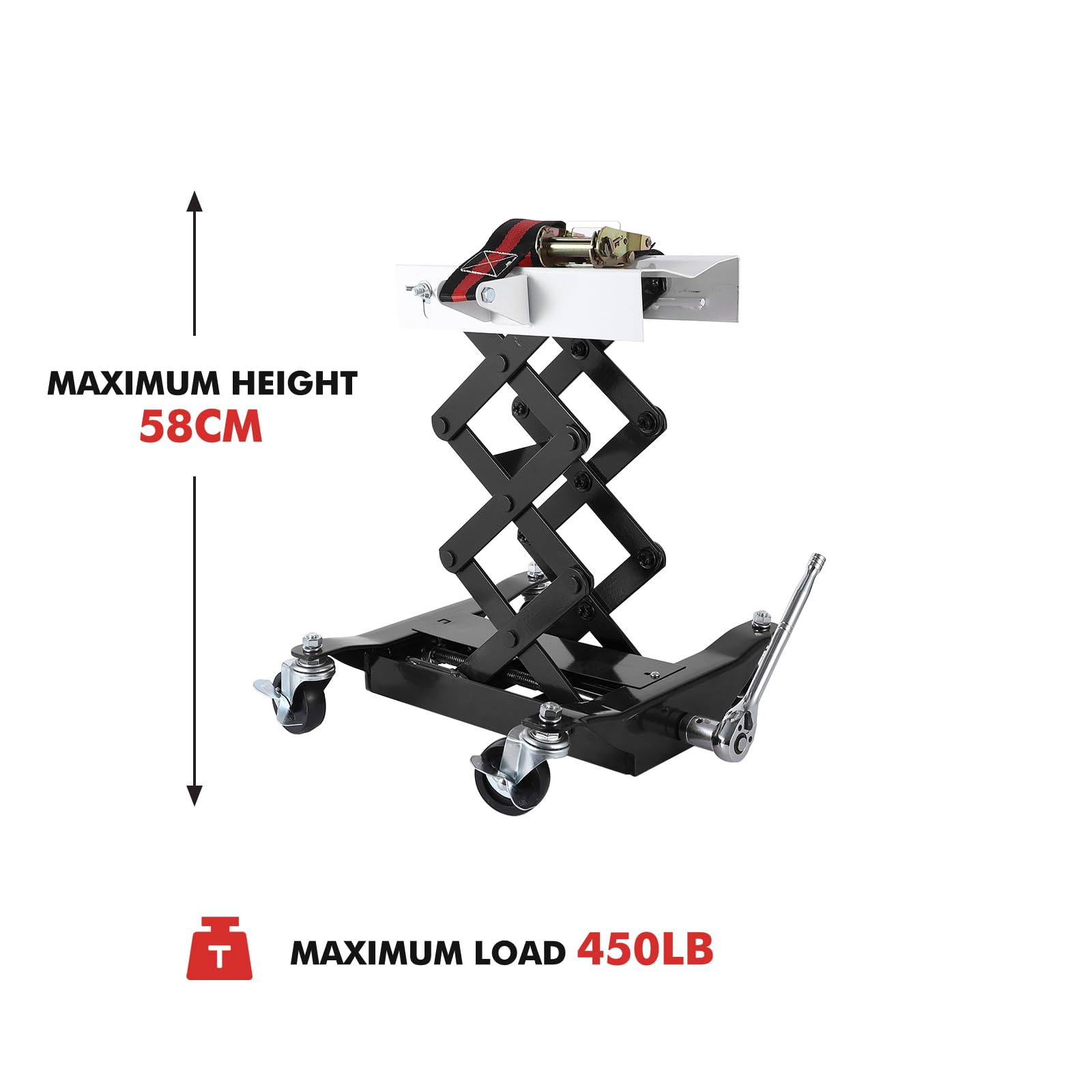Garvee 450 LBS Capacity Low Profile Transmission Jack with 2M Safety Straps for Auto Repair, 7-23 in Lift Range, Black