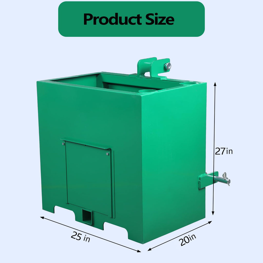 Garvee 3 Point Ballast Box with 2" Hitch Receiver, Category 1 Ballast Box 3 Point Fits Cat 1, 800 Lbs Tractor Ballast Box, 3 Point Quick Hitch Loader Attachment Green