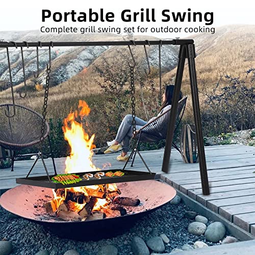 Garvee Campfire Swing Grill with Adjustable Rack for BBQ & Picnic