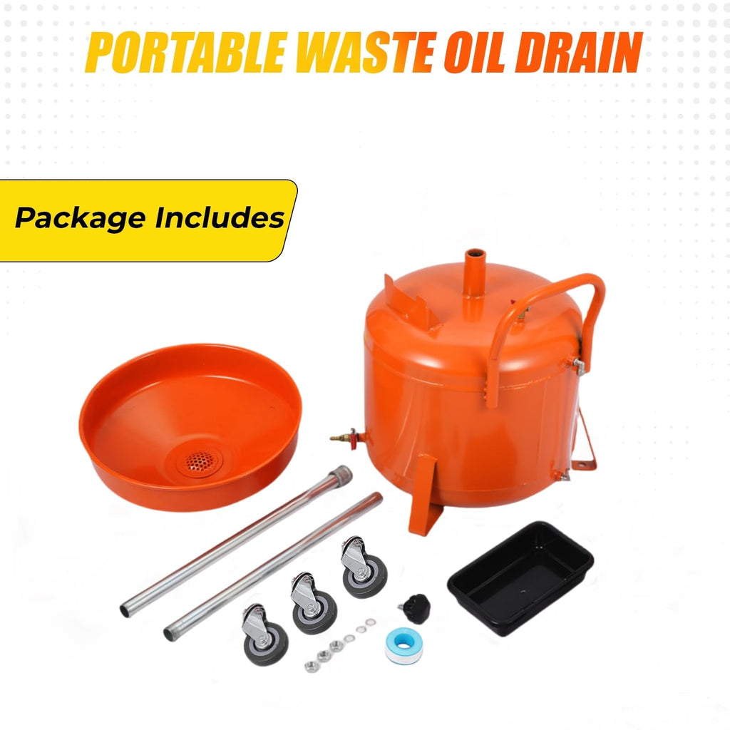 Garvee 8 Gallon Waste Oil Drain Tank, Portable Oil Drain Container with Adjustable Funnel Height (28"-62"), 360° Wheels & Built-in Toolbox, Orange