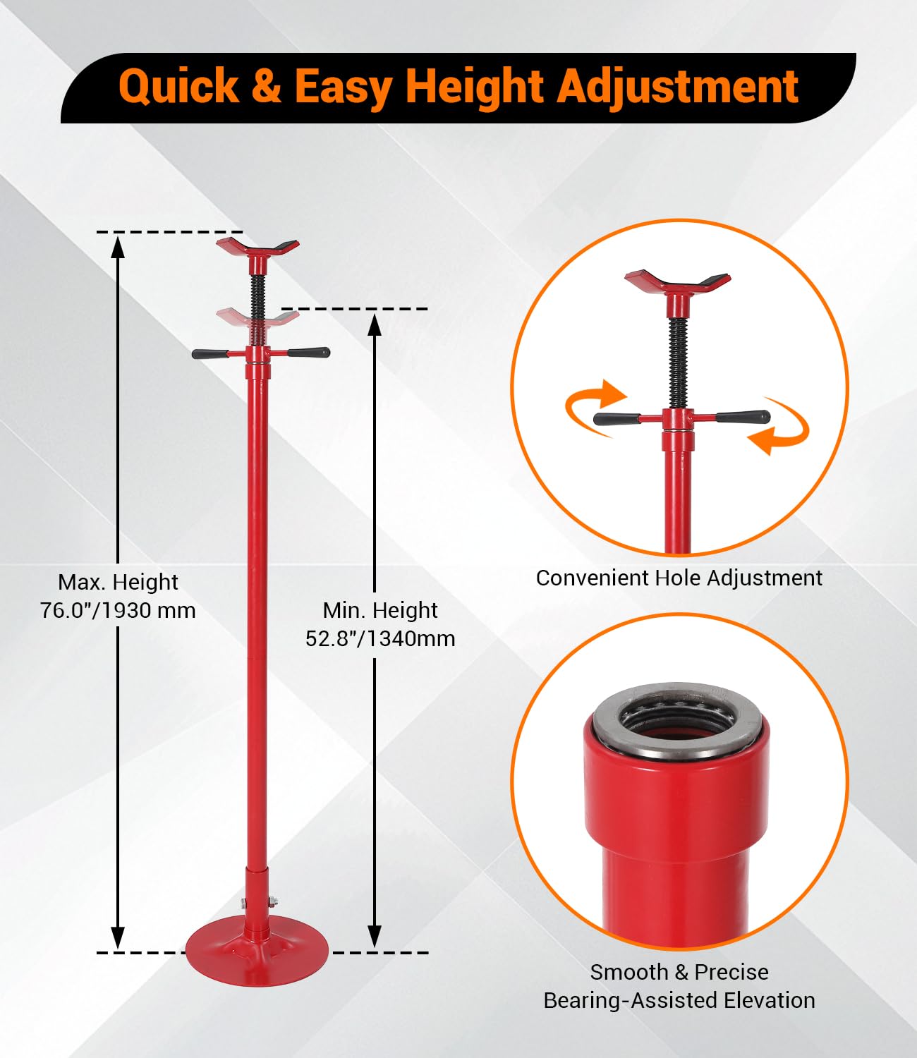Garvee 3/4 Ton Underhoist Support Stand - 1655 lbs Capacity Jack Stand with 52" to 76" Lifting Range and 12" Diameter Base for Vehicle Lifting and Support, Red