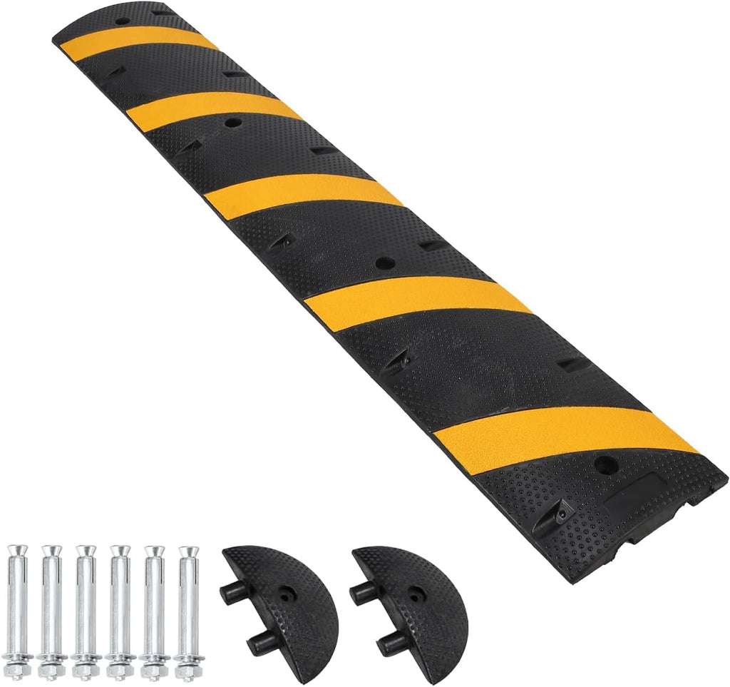 Garvee Rubber Speed Bump 6 Feet Heavy Duty 25000 Lbs Capacity Modular Driveway Asphalt Concrete Gravel Road Black Yellow