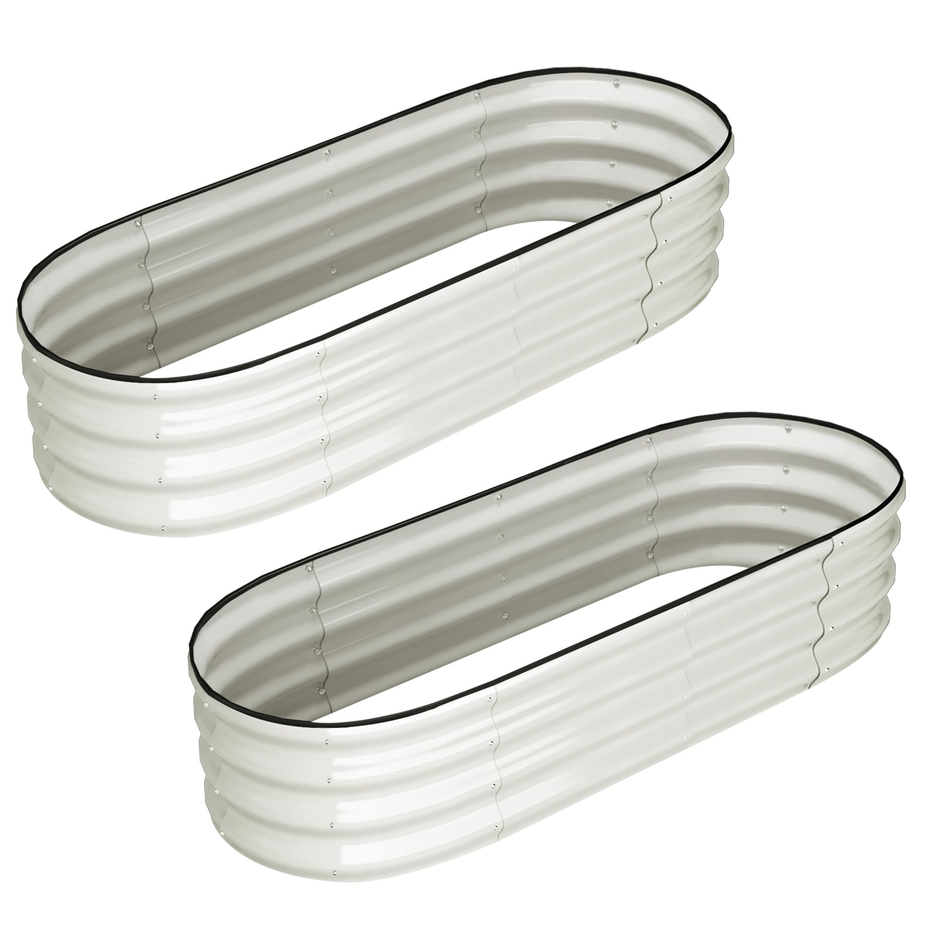 Garvee 2 Pcs 4.5' X 2' X 1' Galvanized Raised Garden Bed Outdoor,Planters for Outdoor Plants,Open-Ended Base Planter Raised Boxes,Oval Metal Planter Box for Vegetables, Flowers, Fruits,Rubber Edge, White