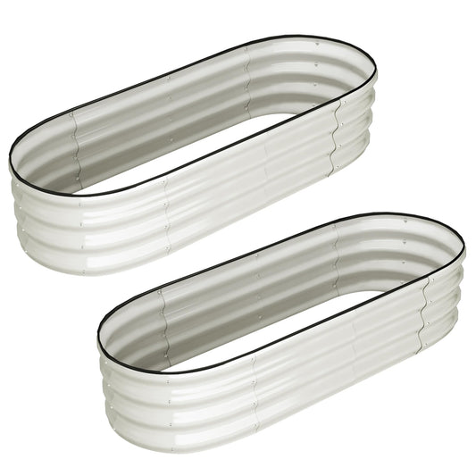 Garvee 2 Pcs 4.5' X 2' X 1' Galvanized Raised Garden Bed Outdoor,Planters for Outdoor Plants,Open-Ended Base Planter Raised Boxes,Oval Metal Planter Box for Vegetables, Flowers, Fruits,Rubber Edge, White