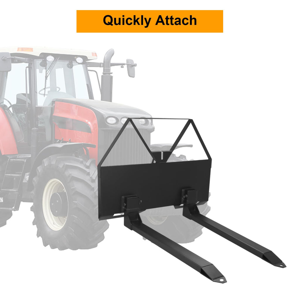 Garvee 46" Pin-On Pallet Forks Attachment with Quick Attach Mount, Universal Skid Steer Forks with Hitch Ball Hole for Tractors and Loaders, 2600 lbs
