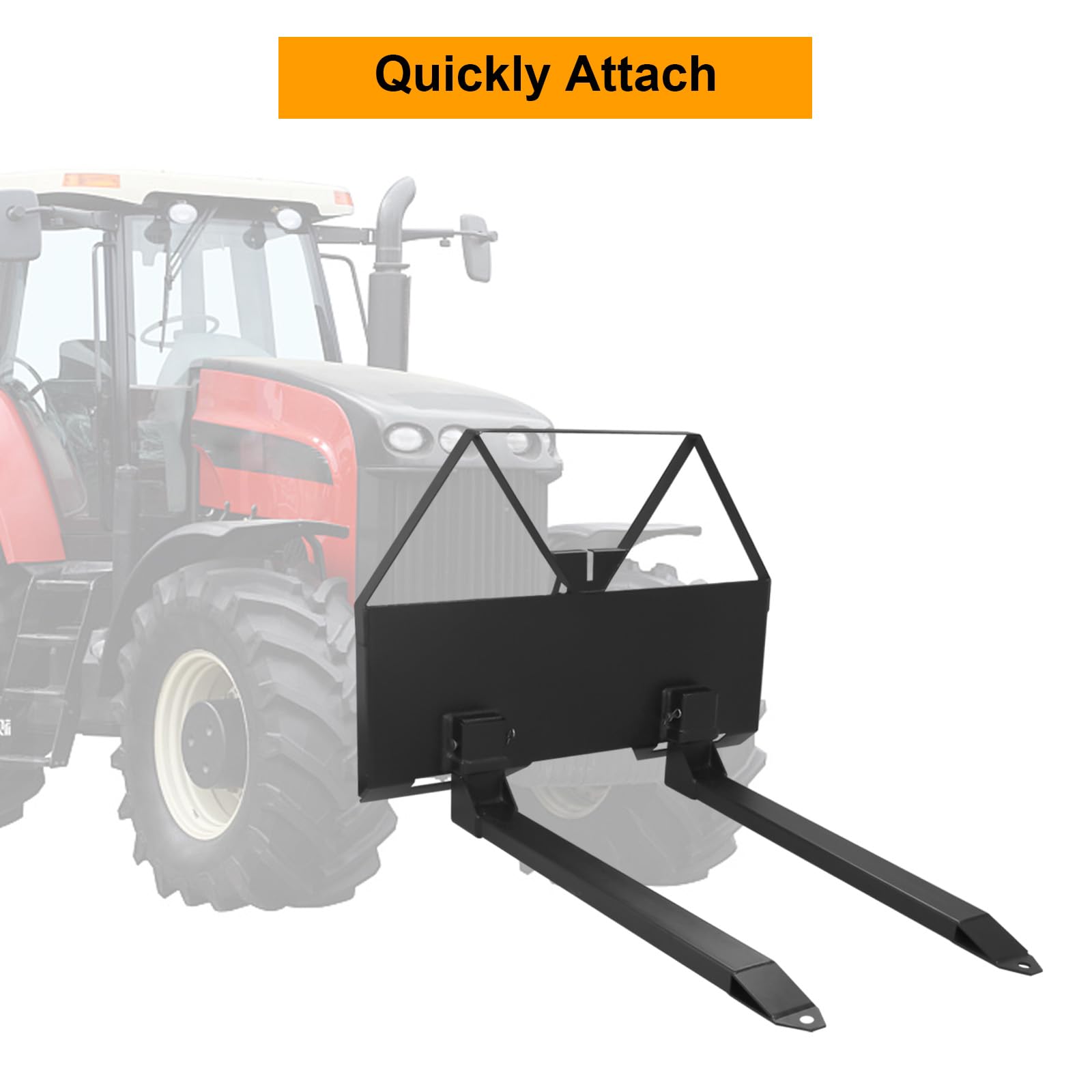 Garvee 46" Pin-On Pallet Forks Attachment with Quick Attach Mount, Universal Skid Steer Forks with Hitch Ball Hole for Tractors and Loaders, 2600 lbs