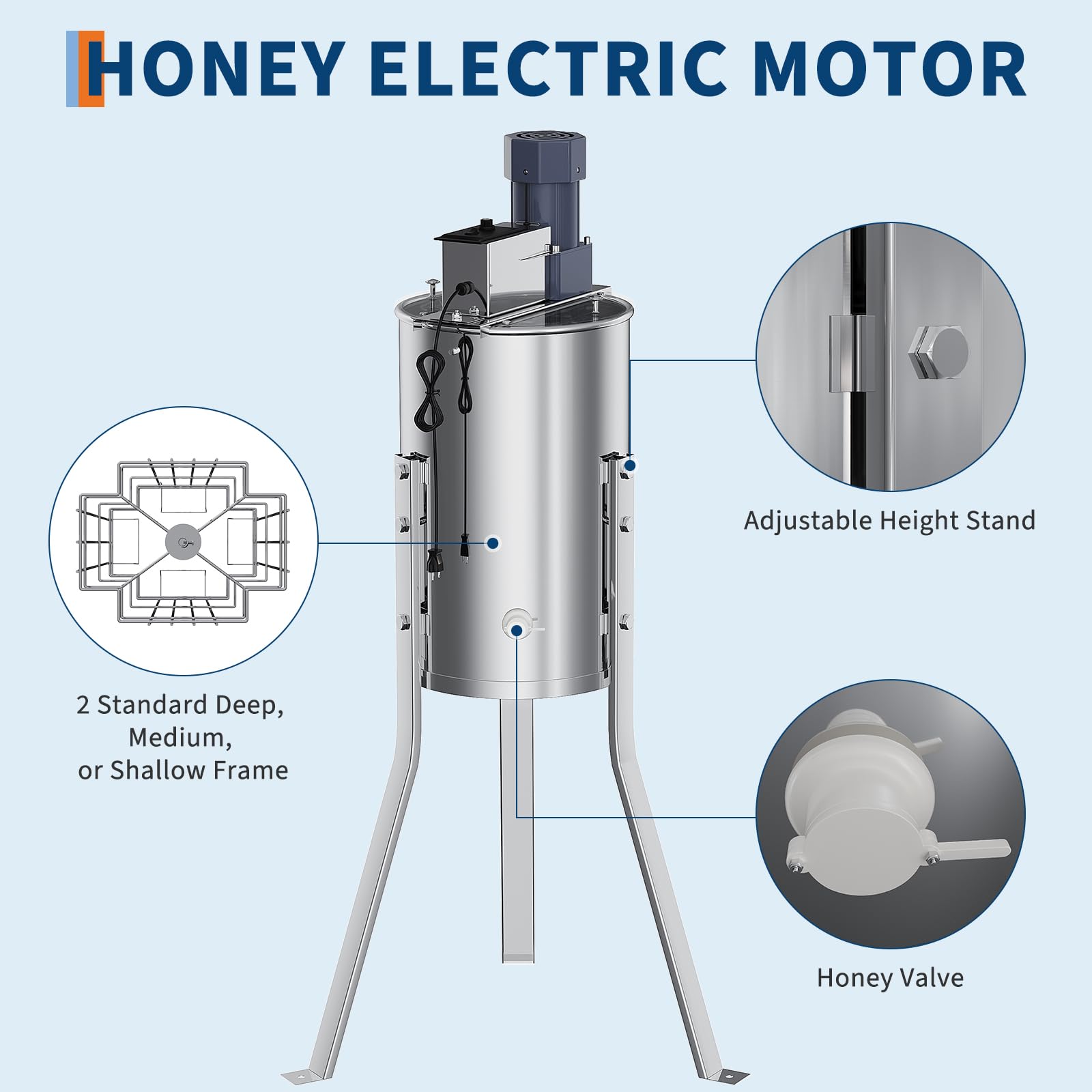 Garvee 2/4 Frame Electric Honey Extractor – Stainless Steel Beekeeping Equipment with 140W Adjustable Motor, Transparent Lid & Adjustable Height for Efficient Harvesting