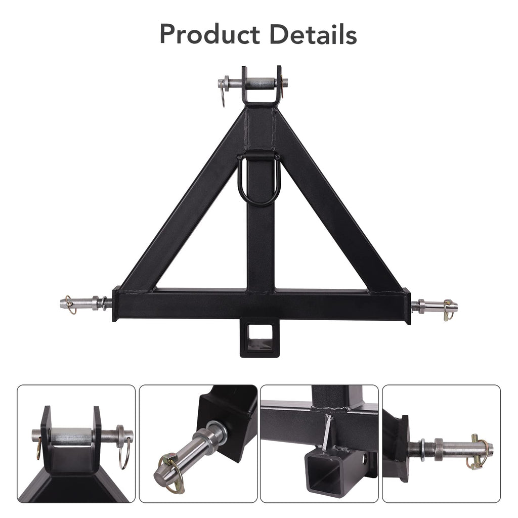Garvee 3 Point 2" Receiver Trailer Hitch Category 1 Tractor Tow Drawbar Adapter for BX Kubota, John Deere, LM25H WLM Tractor, NorTrac, Kioti, Yanmar, Cat