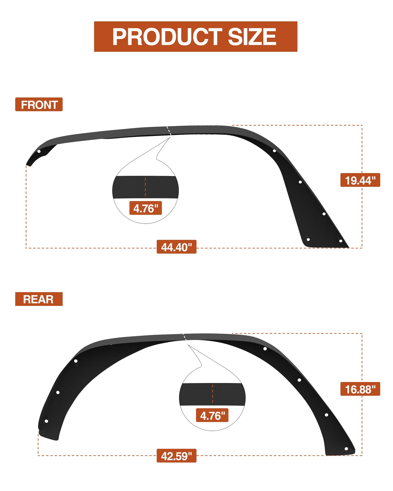 Garvee Front & Rear Flat Fender Flares for 2018-2024 Jeep Wrangler JL & JLU Unlimited (2/4 Doors) Off-Road Fenders, Heavy Duty Solid Steel Metal Black Powder Coated 4PCS