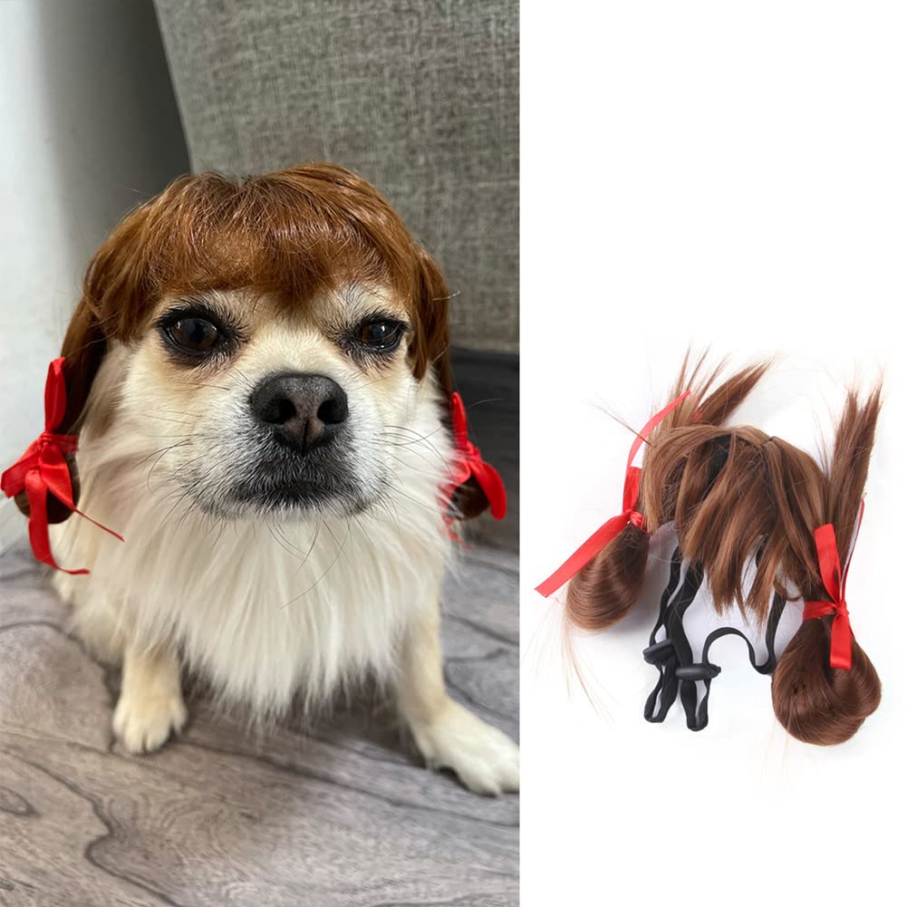 Garvee Pet Wigs Dog Cat Headdress Adjustable with 2 Elastic Bands Pet Wigs Funny Dogs Cats Head Accessories Cosplay Props for Halloween Christmas Pet Dog Cat Decoration Cosplay Costume Toy