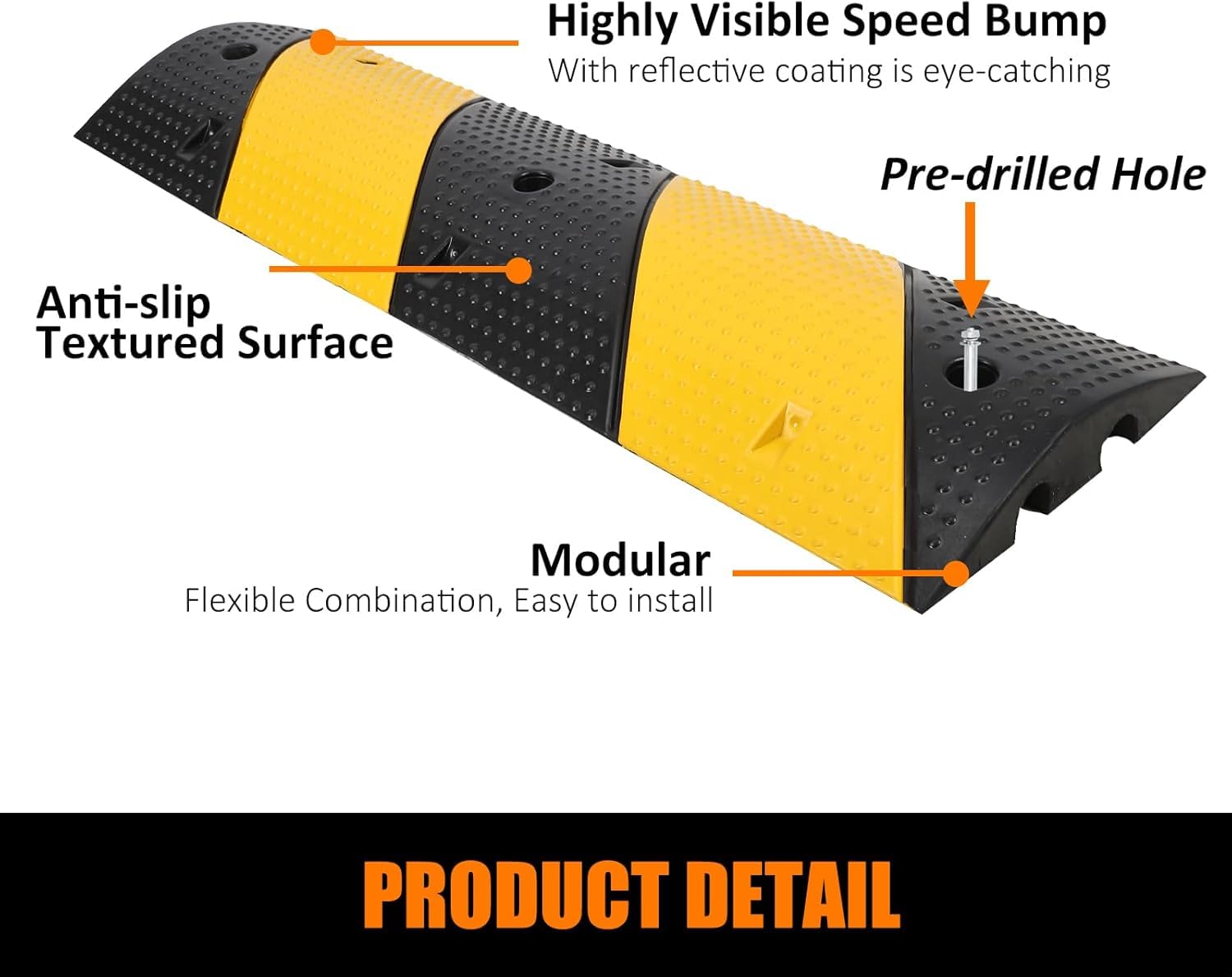 Garvee 2 Packs 3.3Ft Recycled Rubber Speed Bumps, Heavy-Duty Traffic Calming Hump with 25000 lbs Capacity, 2-Channel Modular Cable Protector Ramps for Asphalt, Concrete, Gravel Driveways, and Roads