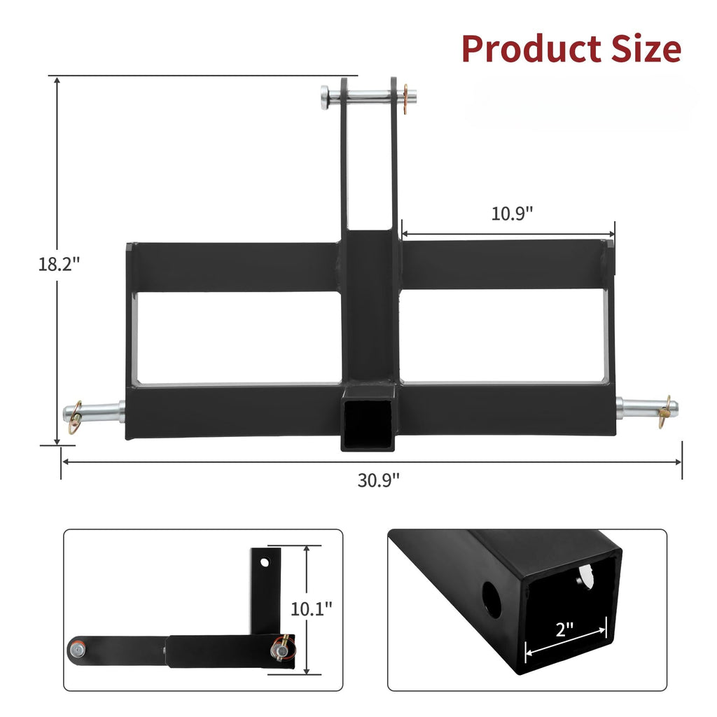 Garvee 3 Point 2" Square Trailer Hitch Receiver Heavy-Duty Steel Black Powder Coated Compatible With Kubota, Mahindra, Ford, Yanmar, John Deere, Massey Ferguson, New Holland