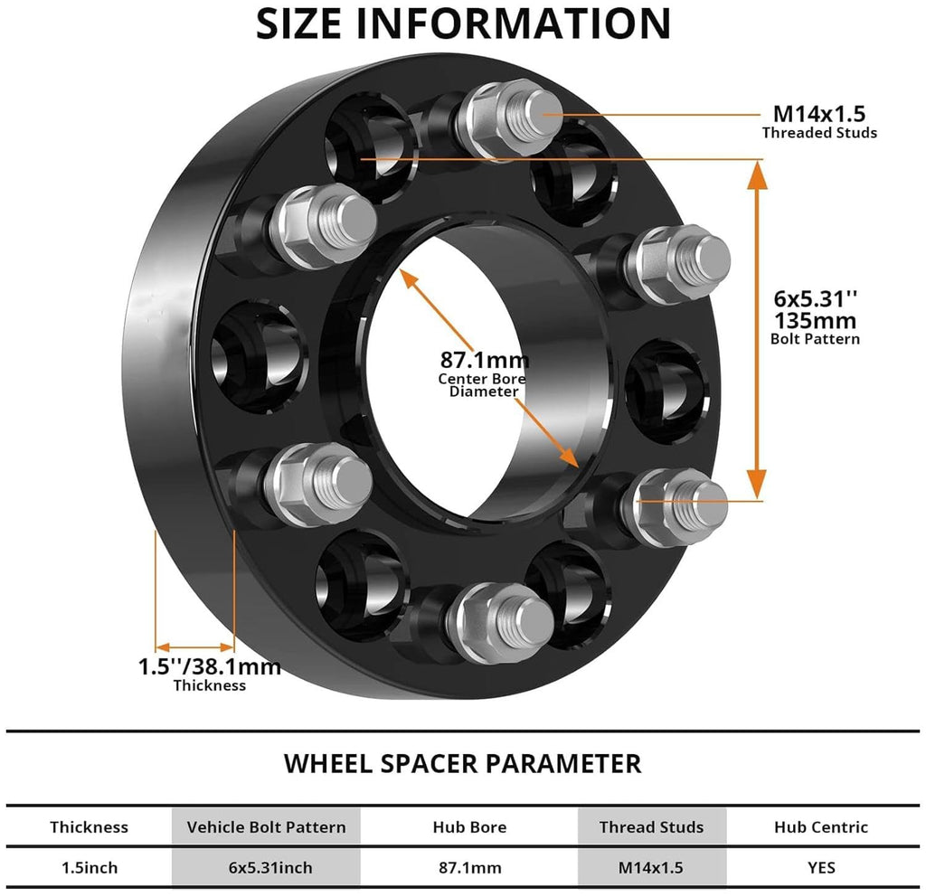 Garvee 6x135 Wheel Spacer for F150 2004-2014,1.5 Inch 4Pcs 6x135mm Hubcentric Wheel Spacers for Expedition 2003-2014,Mark LT 2006-2014,Navigator 2003-2014,with 14x2.0 Studs & 87.1mm Hub Bore