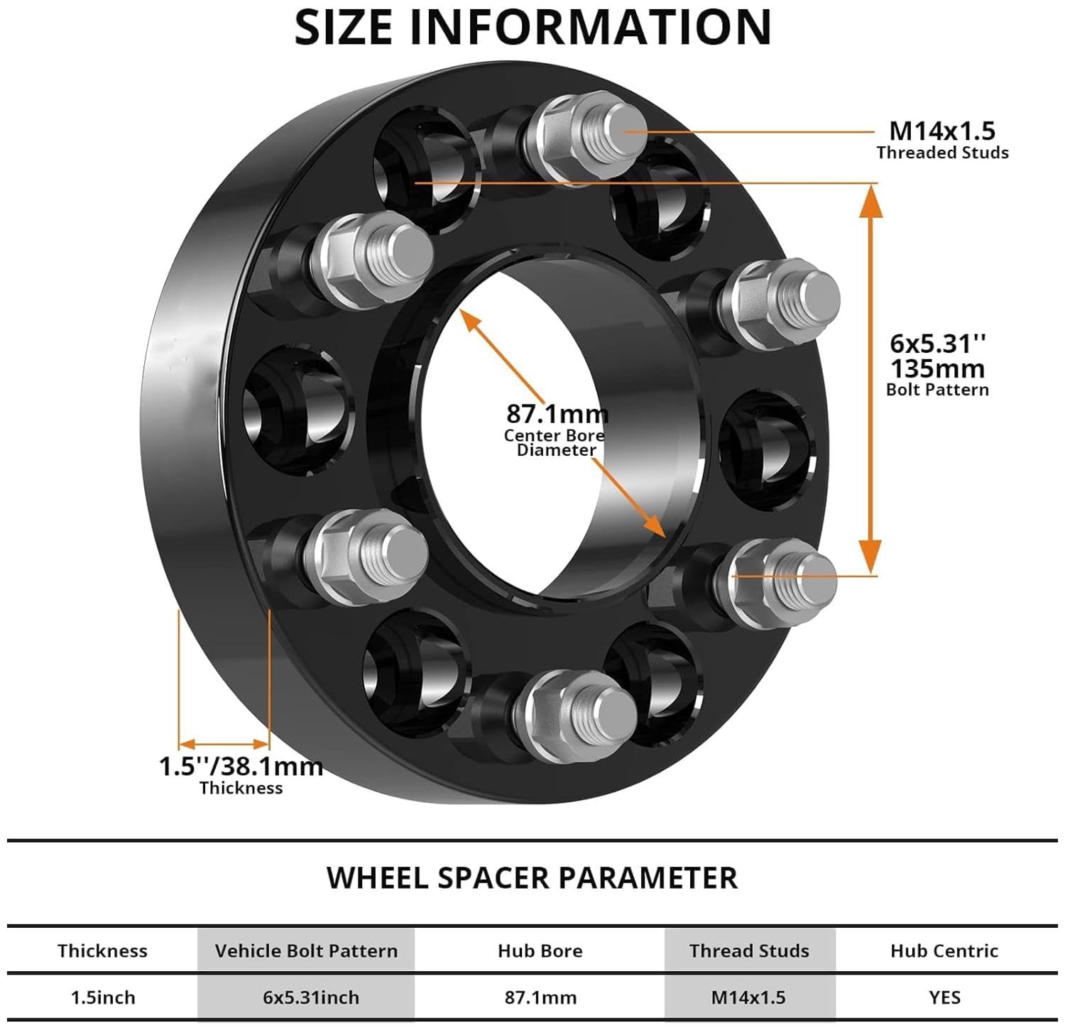 Garvee 6x135 Wheel Spacer for F150 2004-2014,1.5 Inch 4Pcs 6x135mm Hubcentric Wheel Spacers for Expedition 2003-2014,Mark LT 2006-2014,Navigator 2003-2014,with 14x2.0 Studs & 87.1mm Hub Bore