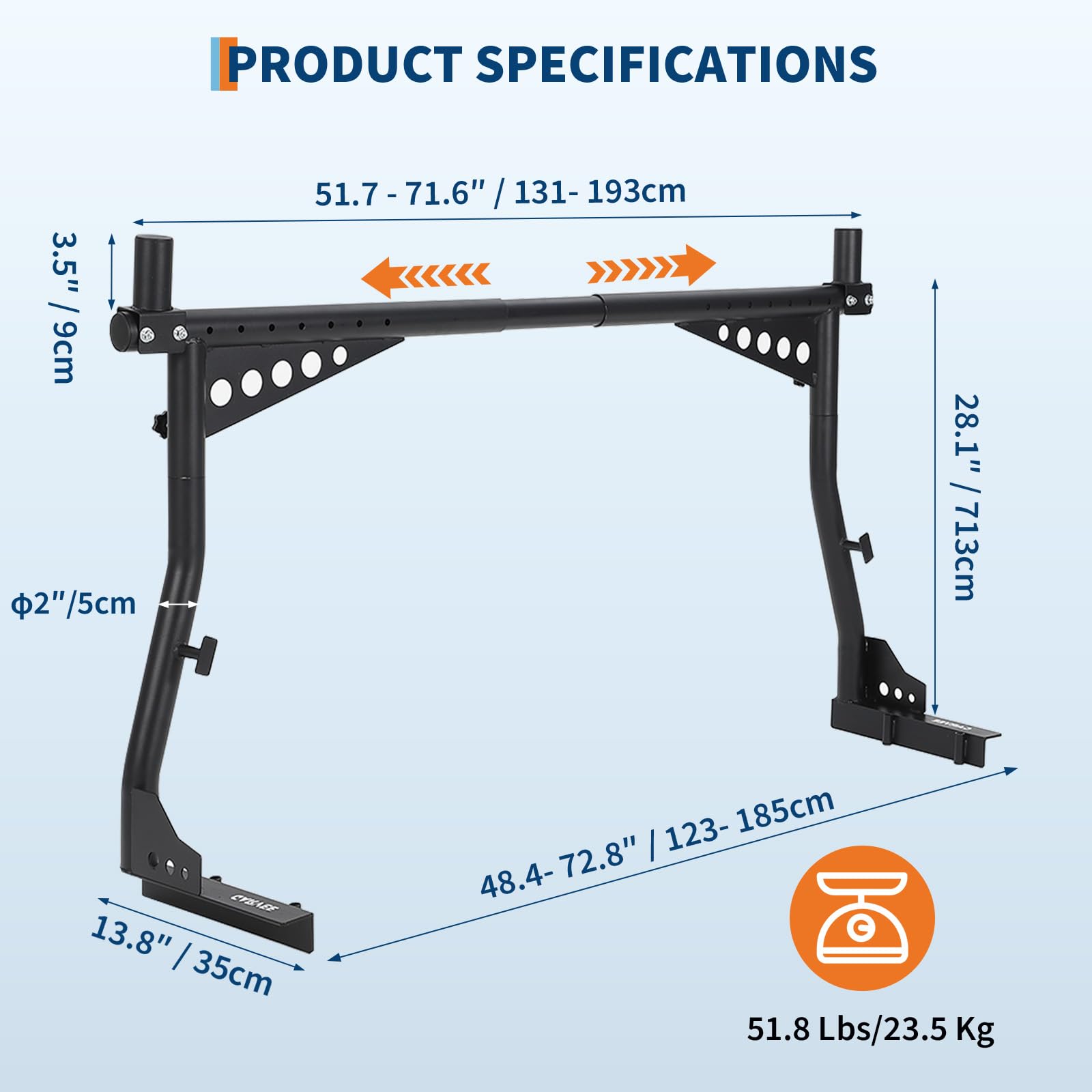 Garvee 48-72 Inch Extendable Truck Ladder Rack Adjustable Steel Bed Rack Heavy Duty No-Drill Utility System for Pickup Trucks Black