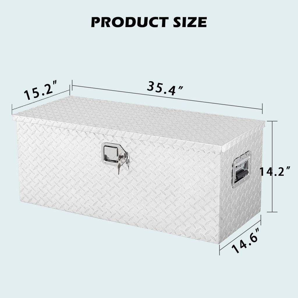 Garvee 36'' Truck Bed Tool Box Heavy Duty Aluminum Diamond Plate for Pick Up Truck RV Trailer Silver