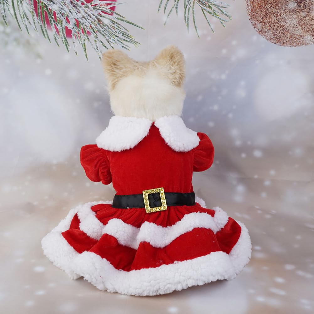 Garvee Dog Christmas Dress 3 Decorative Buckle Design Soft Comfortable Fleece Pet Clothes for Small Medium Large Dogs M Christmas red