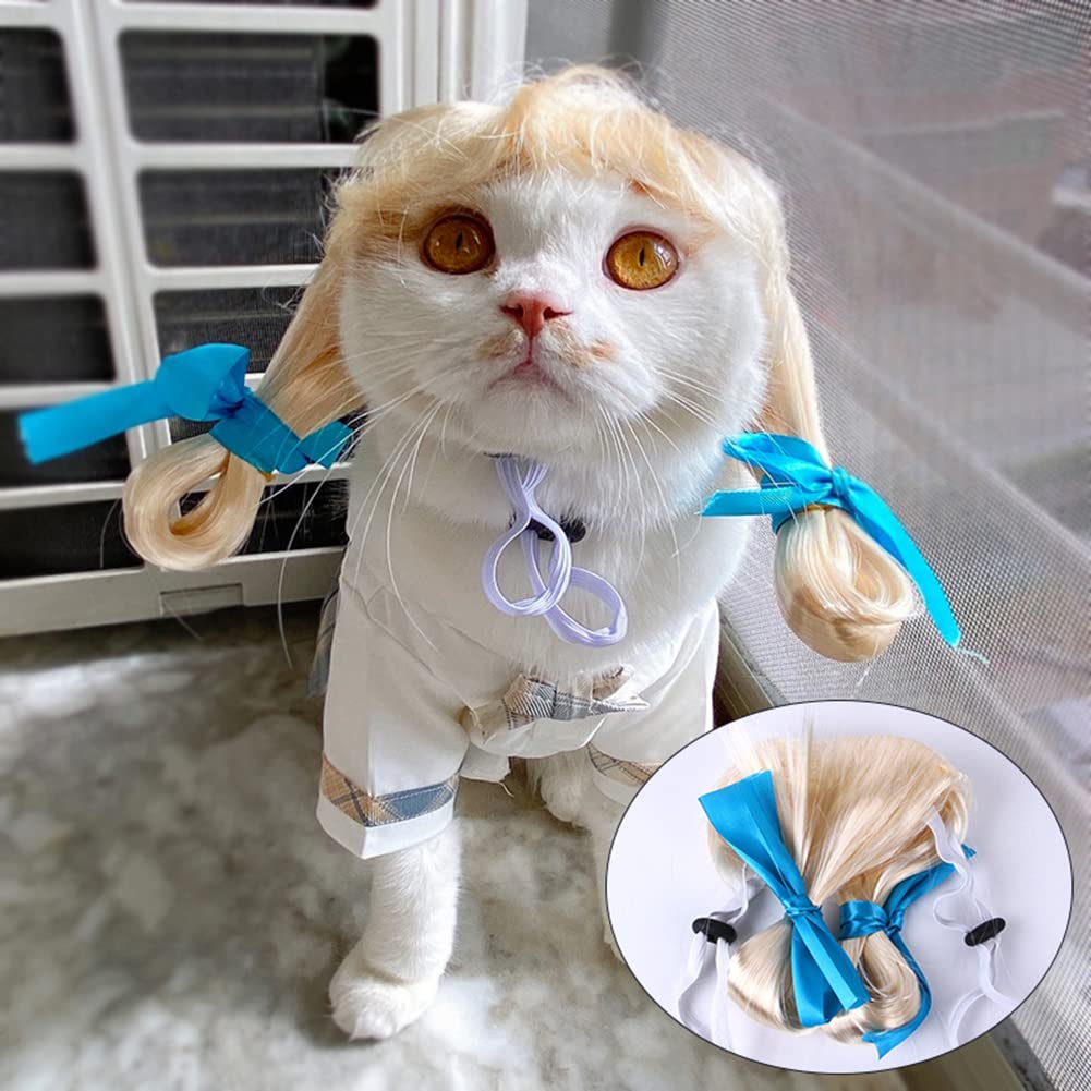 Garvee Pet Wigs Dog Cat Headdress Adjustable with 2 Elastic Bands Pet Wigs Funny Dogs Cats Head Accessories Cosplay Props for Halloween Christmas Pet Dog Cat Decoration Cosplay Costume Toy