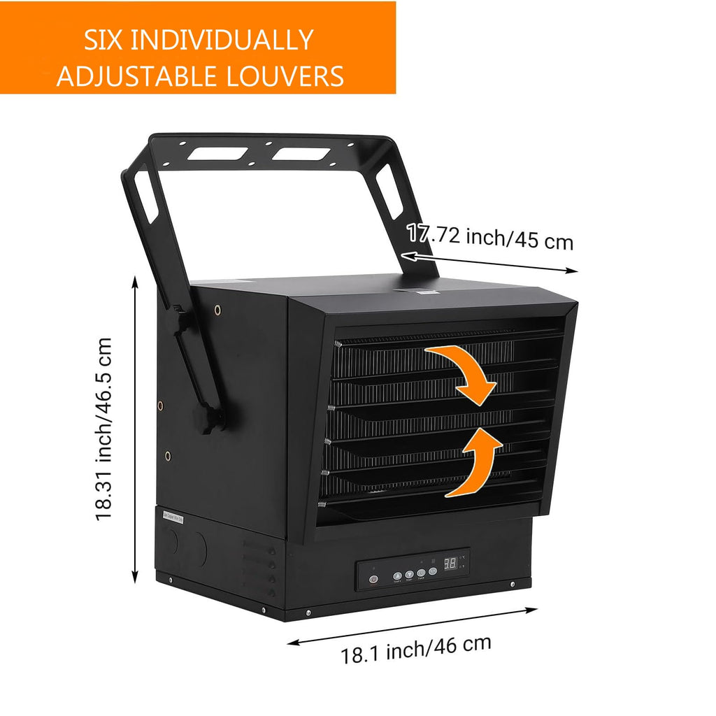 Garvee Electric Garage Heater 240V 10000W - Digital Hardwired Shop Heater with Remote, Fan-Forced, Overheat Protection, 12-Hour Timer, Adjustable Louvers, Steel Body, ETL Listed, Black