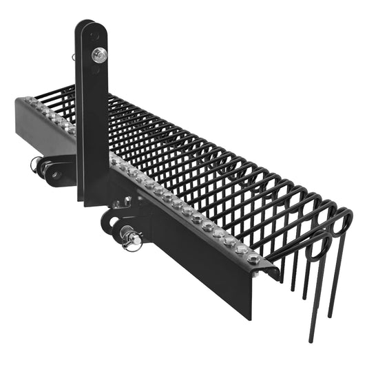 Garvee 72" Pine Straw & Landscape Rake – 30 Coil Spring Tines, Powder-Coated Steel Tow-Behind with 3-Point Hitch for Category 0 & 1 Tractors (Leaves, Grass, Debris)