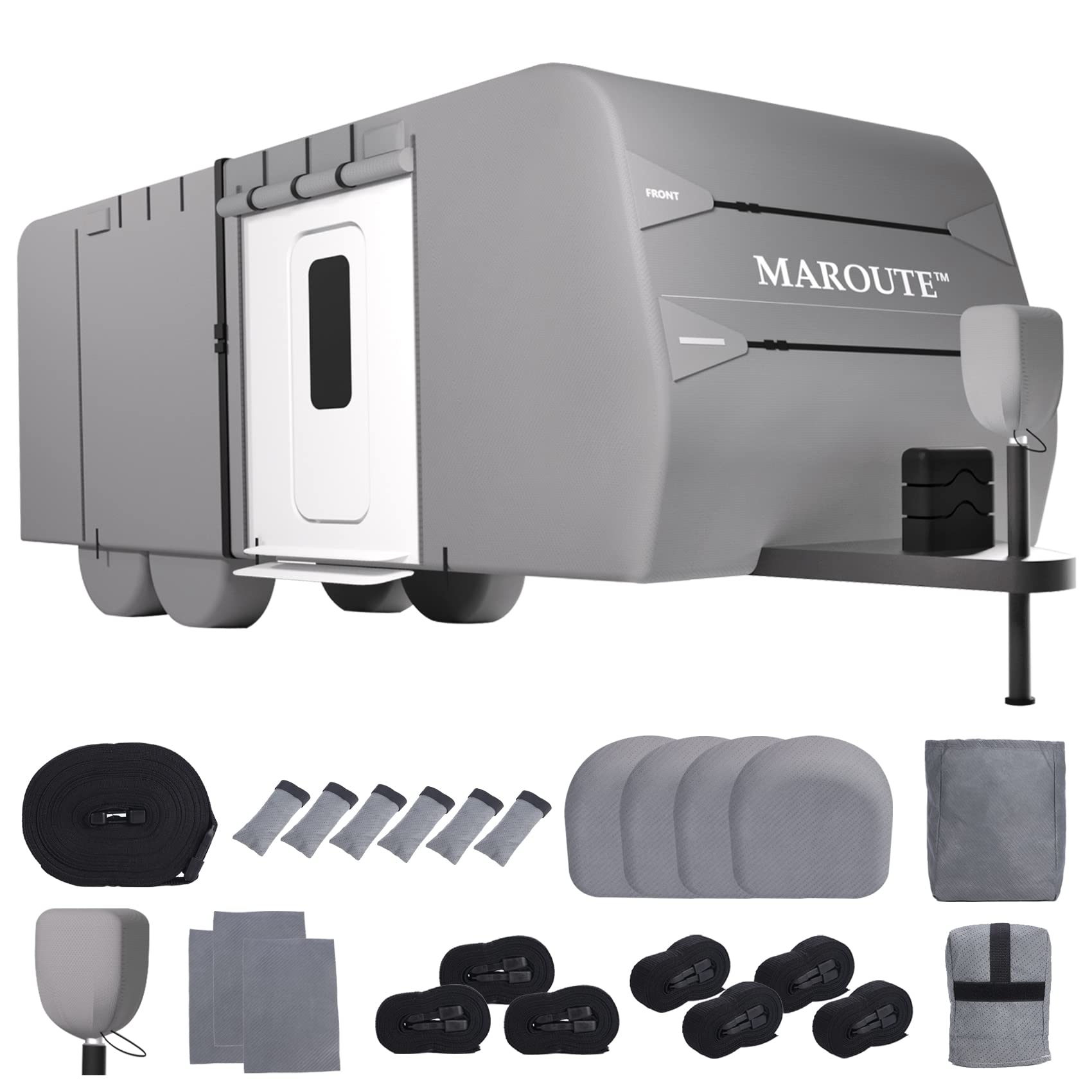 Garvee Travel Trailer Cover 24-27FT, 7-Layer Waterproof, Breathable, Windproof, Tear-Resistant, UV Protection, with Gutter, Tire & Jack Covers, Gray
