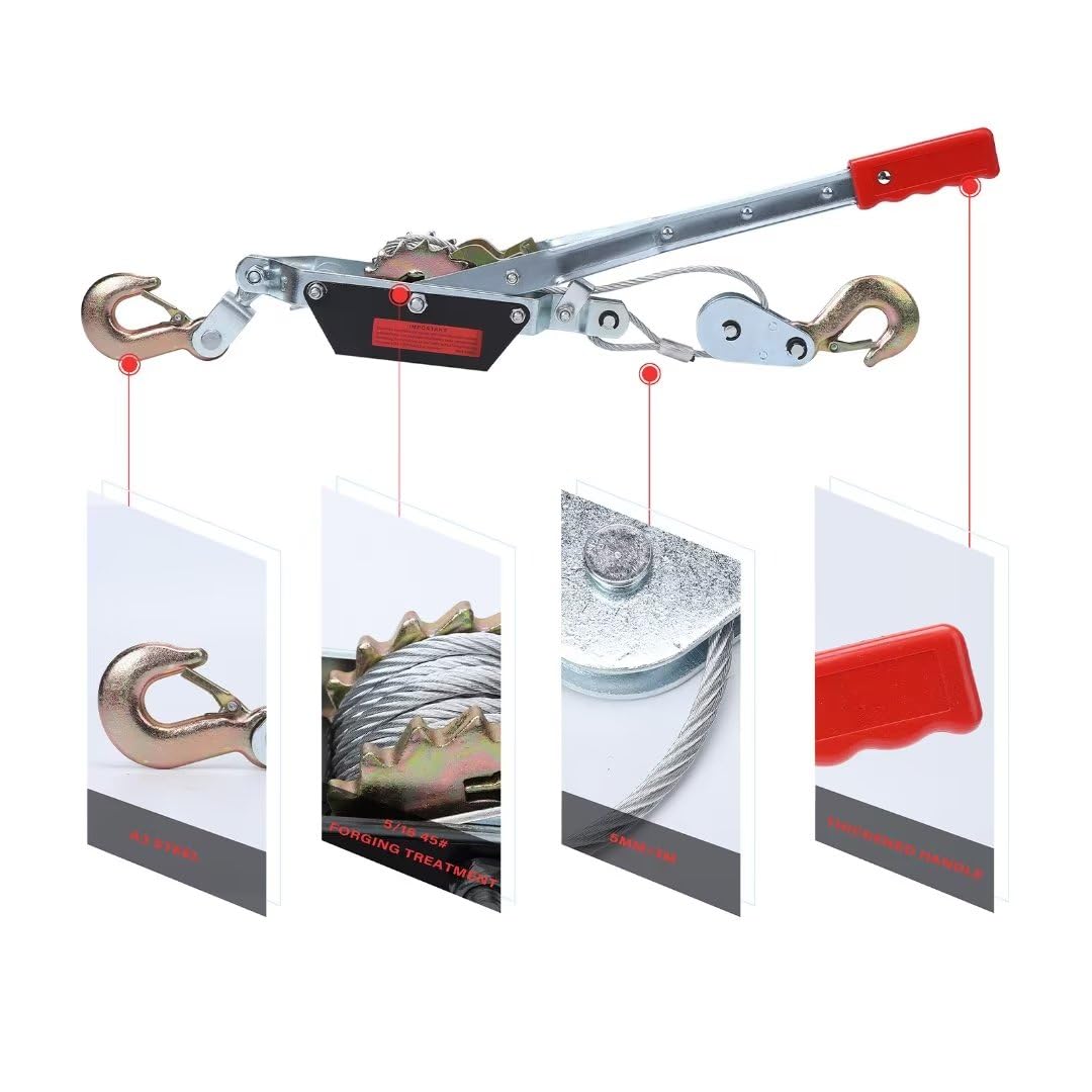 Garvee 2 Ton Power Puller Winch, Dual Hooks, 4,400 lb Cap