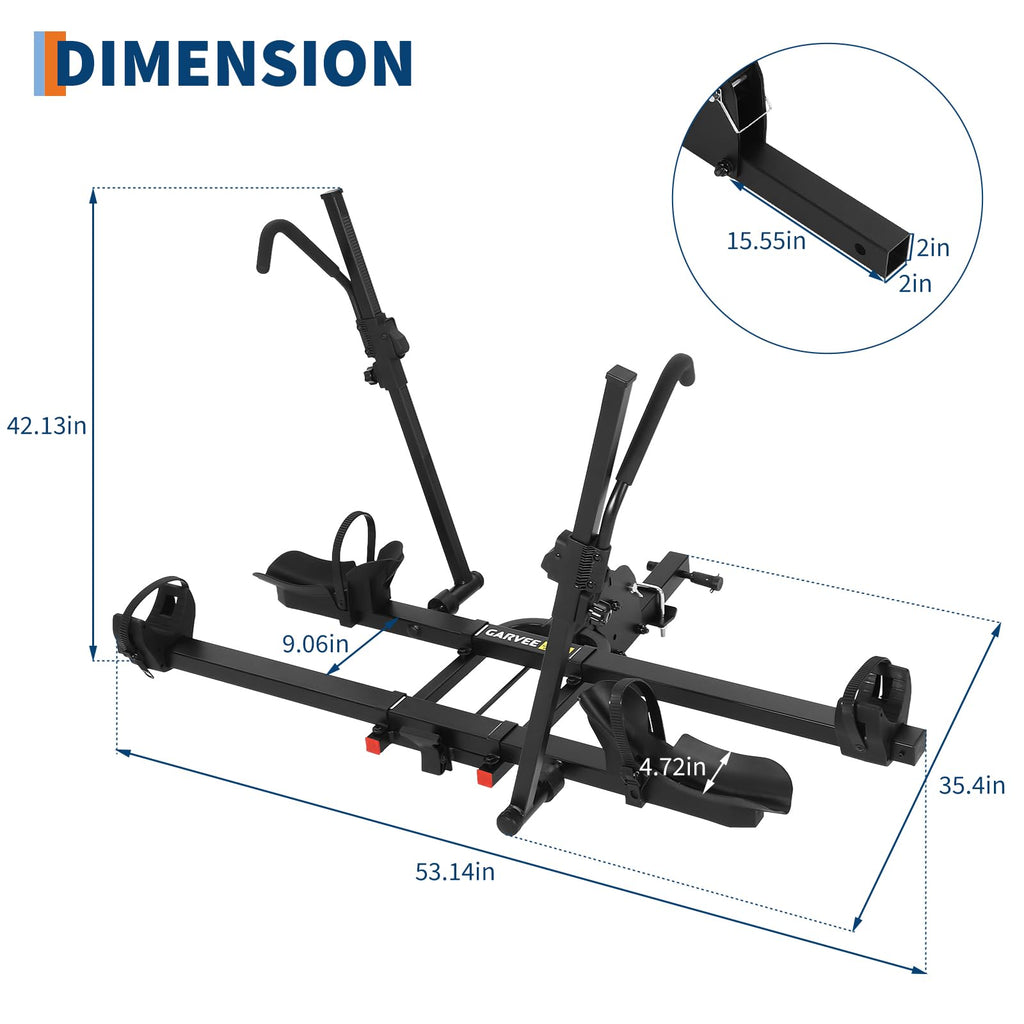 Garvee Hitch Mount Bike Rack for Ebikes - 2 Bike E-Bike Rack with Tilt & Fold, 200lbs Capacity, Fits 2" Receiver & Up to 5" Fat Tires for Cars, SUVs, Trucks, RVs