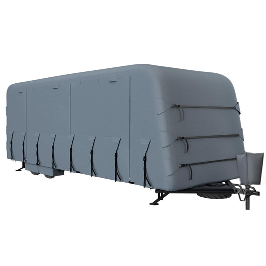 Garvee Travel Trailer Rv Cover, Windproof Camper Cover with Extra-Thick 6 Layers Anti-Uv Top Panel, Breathable, Water-Proof, Rip-Stop with 2Pcs Extra Straps & 4 Tire Covers, Fits 37'-40' Motorhome