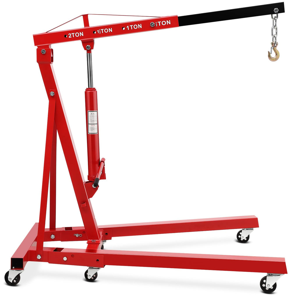 Garvee 2 Ton Hydraulic Engine Hoist Folding Cherry Picker Shop Crane Lift 4400LB Red for Garage Workshop Factory